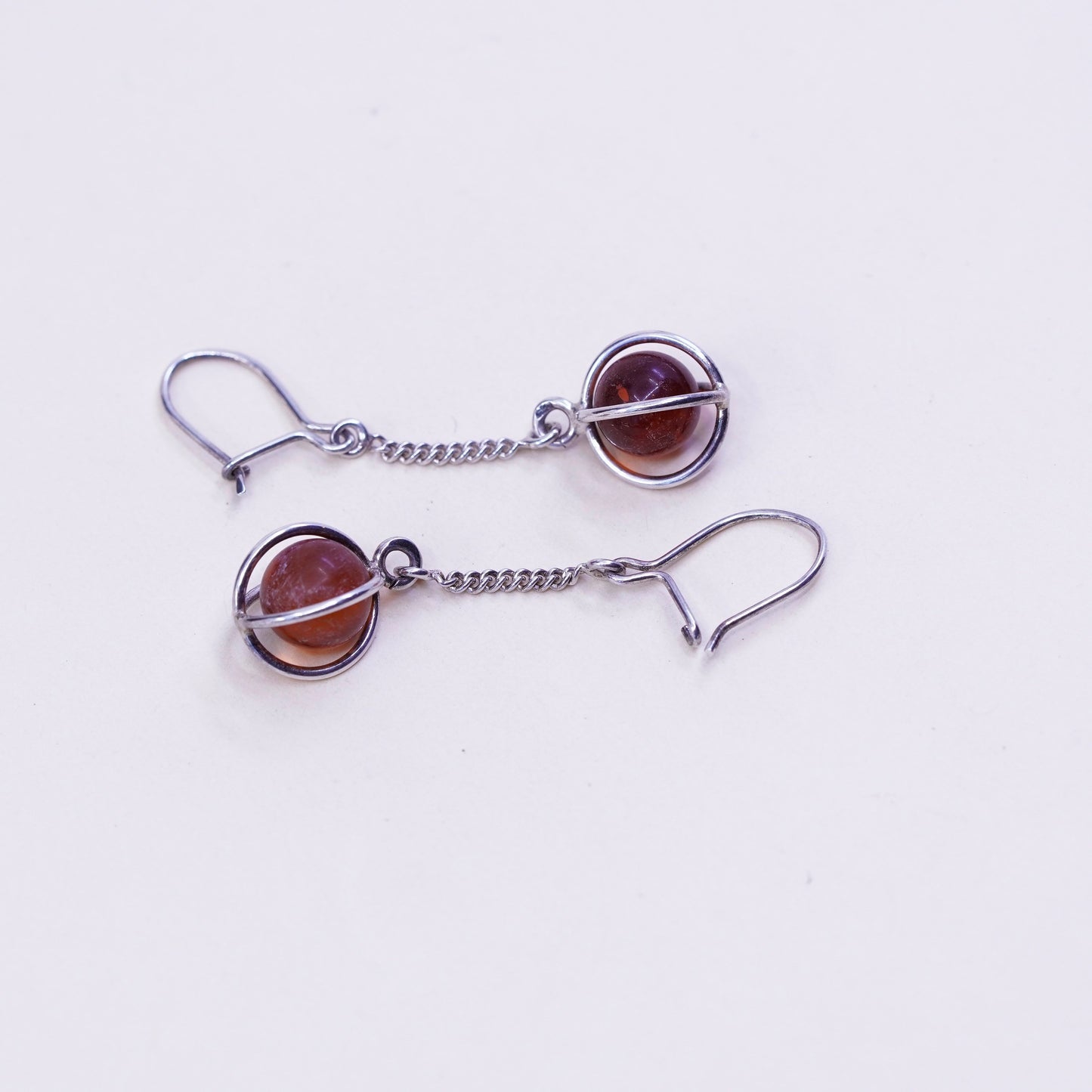 Vintage Sterling 925 silver handmade earrings with amber bead
