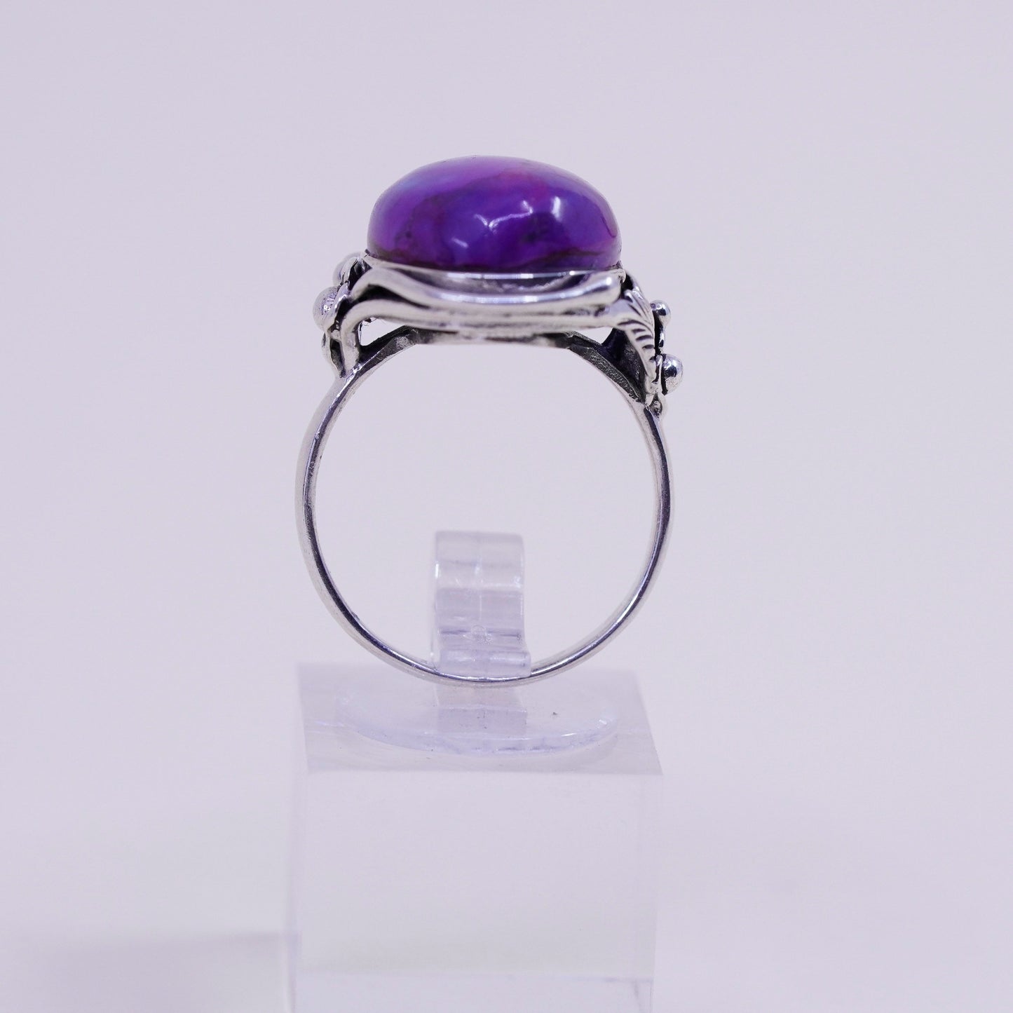 Size 8, BBJ sterling silver handmade 925 ring with oval purple turquoise beads