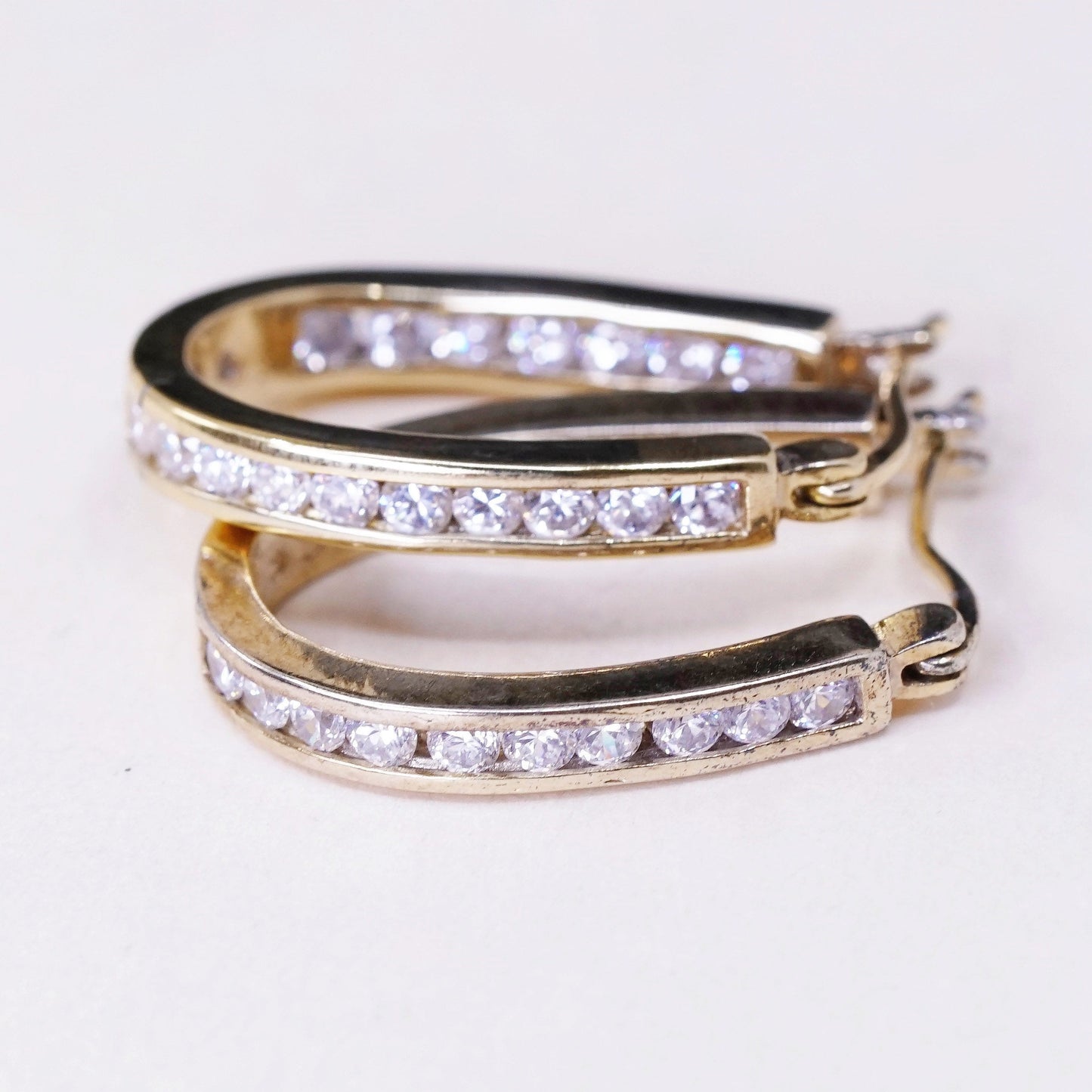 1”, Vintage vermeil gold sterling silver earrings, 925 hoops, huggie, with Cz