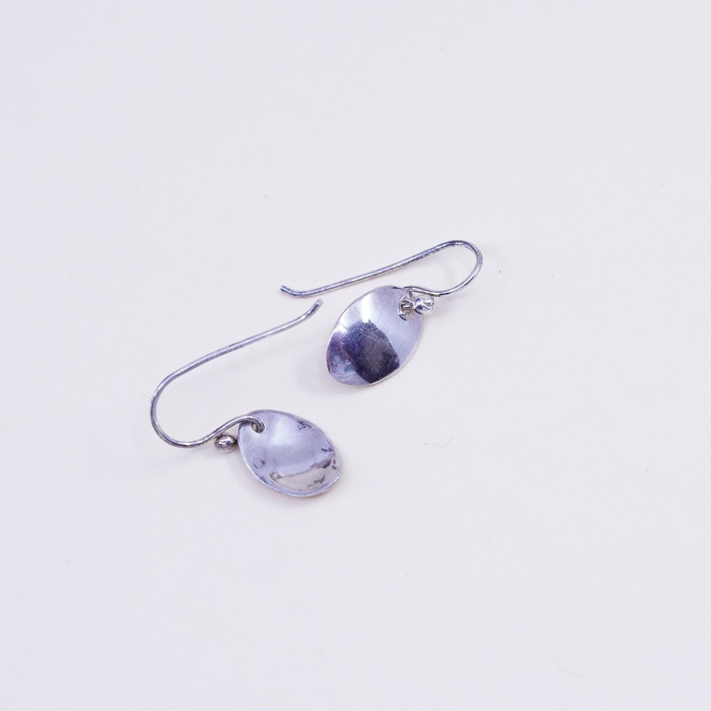 Vintage far fetched Hammered Drop Disc Sterling 925 Silver Earrings