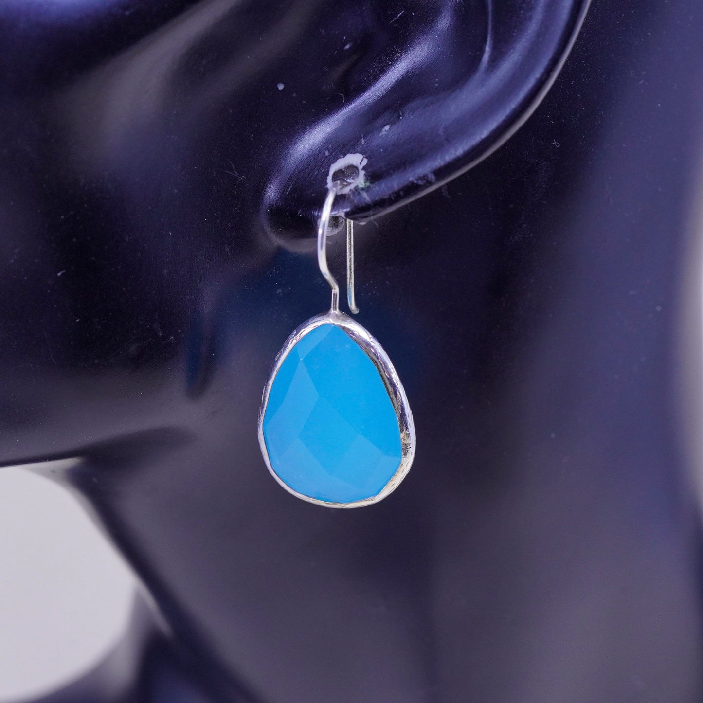 Vintage Sterling 925 silver handmade earrings with teardrop Chalcedony