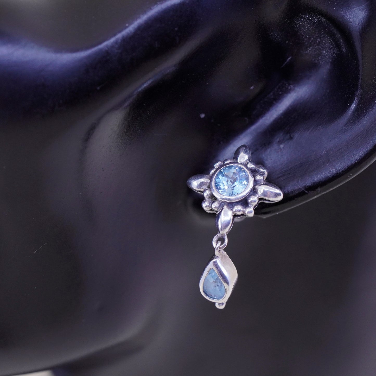 Vintage Sterling 925 silver handmade earrings with teardrop topaz