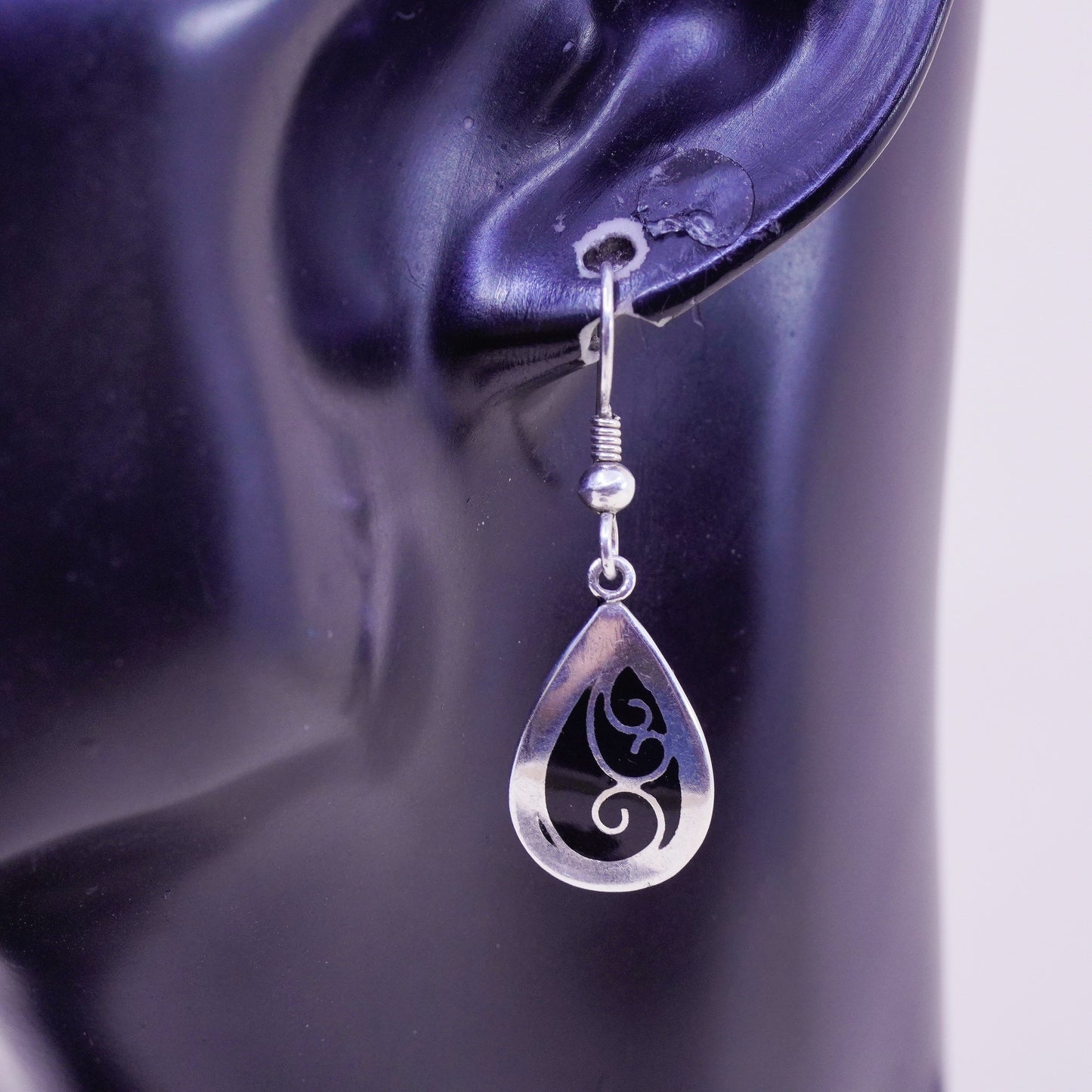 Vintage Sterling silver handmade earrings, 925 teardrop drops with enamel