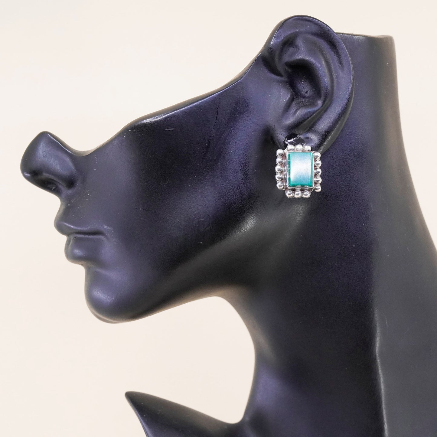 Vintage sterling 925 silver handmade screw back earrings with jade inlay