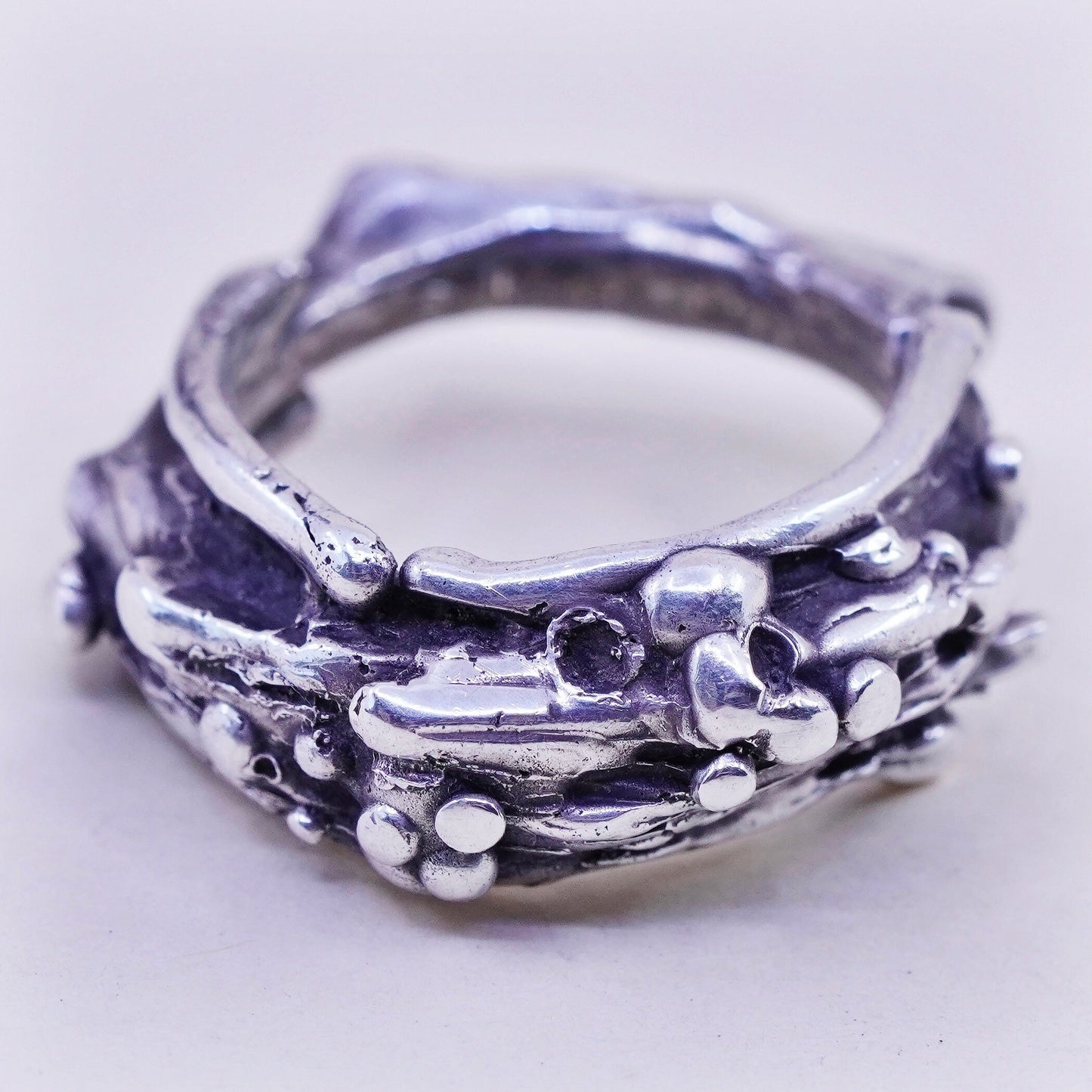 Size 6, vintage sterling silver handmade ring, melted 925 bead band