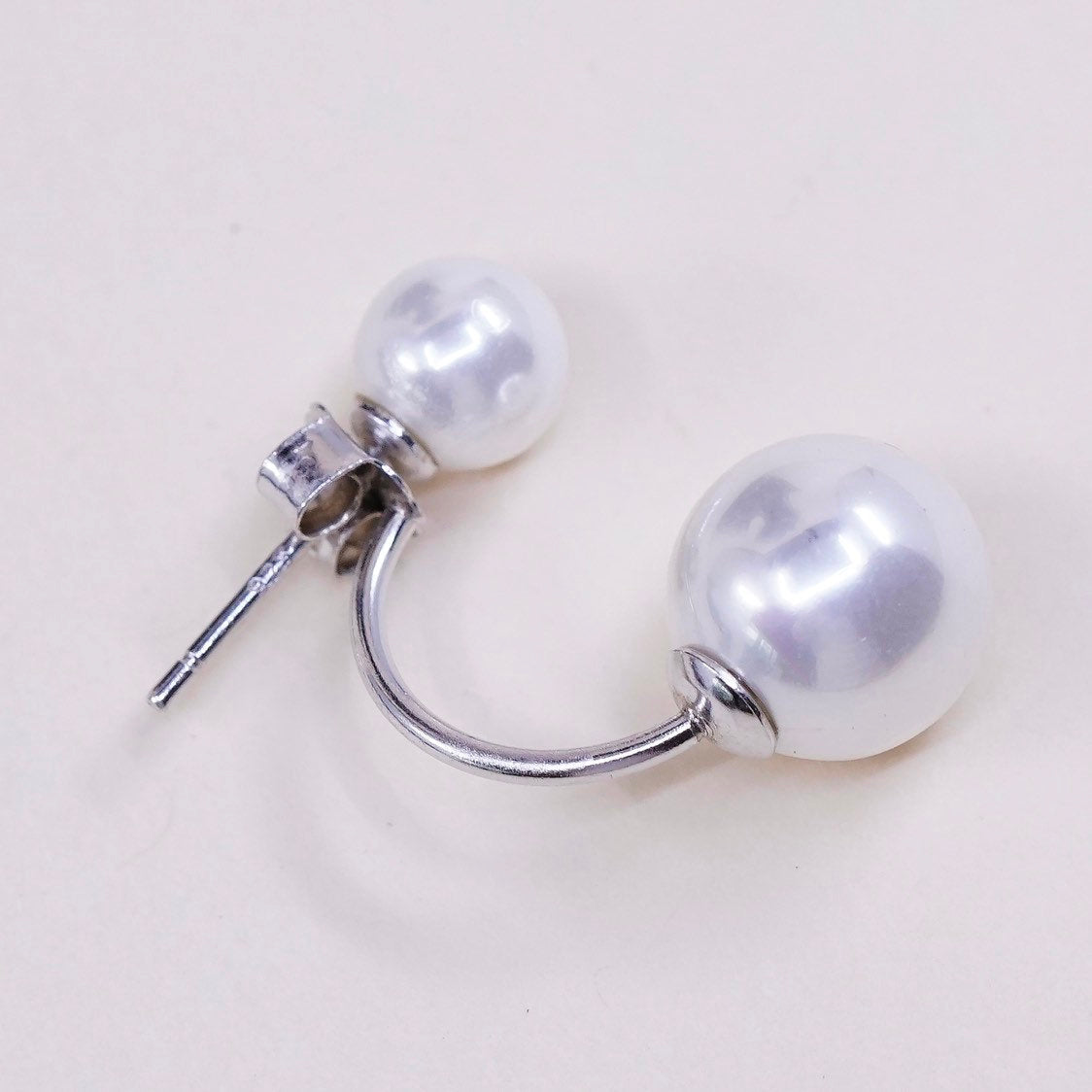 vtg Sterling silver handmade earrings, 925 silver with pearl drop, stamped 925