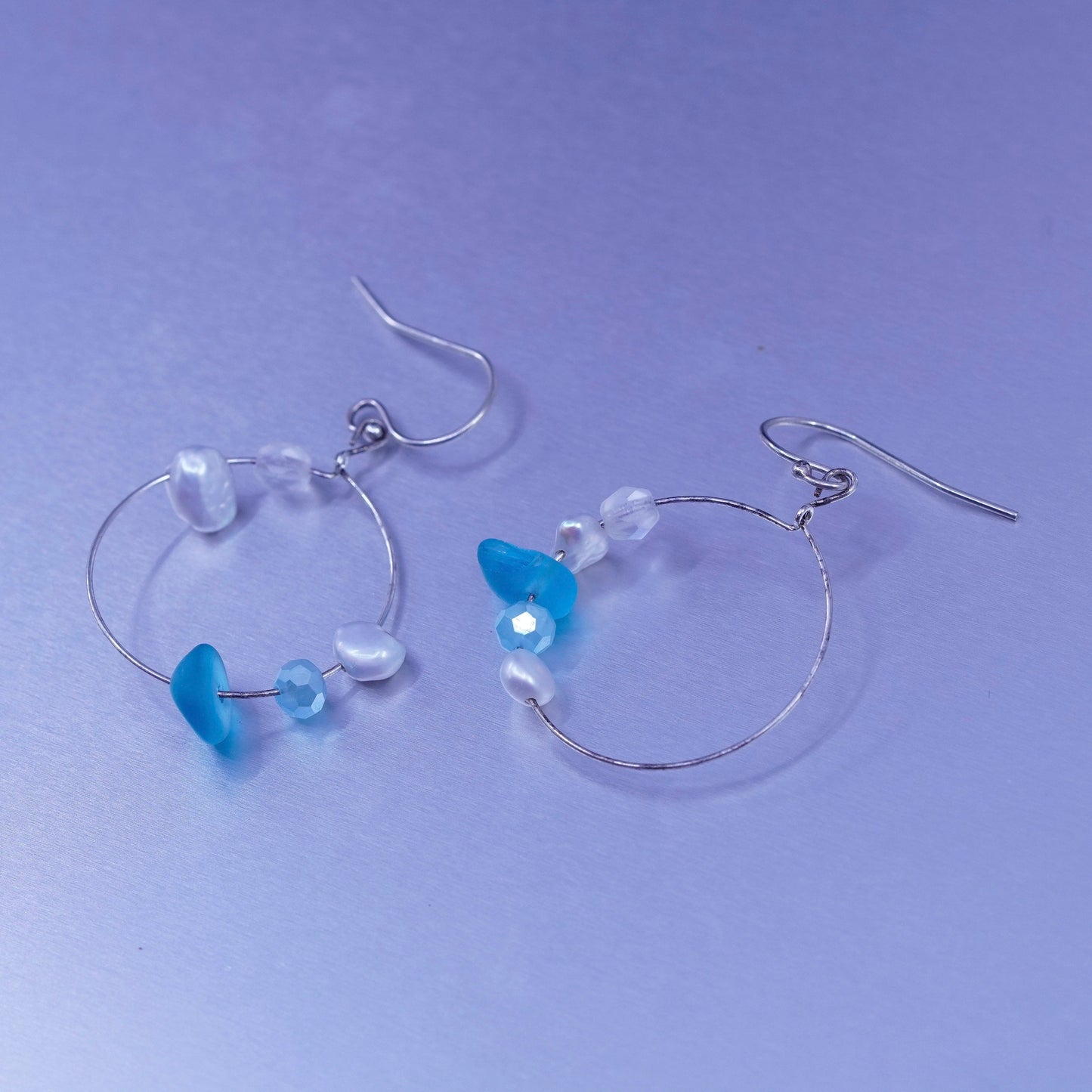 0.75”, vintage Sterling silver handmade earrings, 925 simple hoops and pearl
