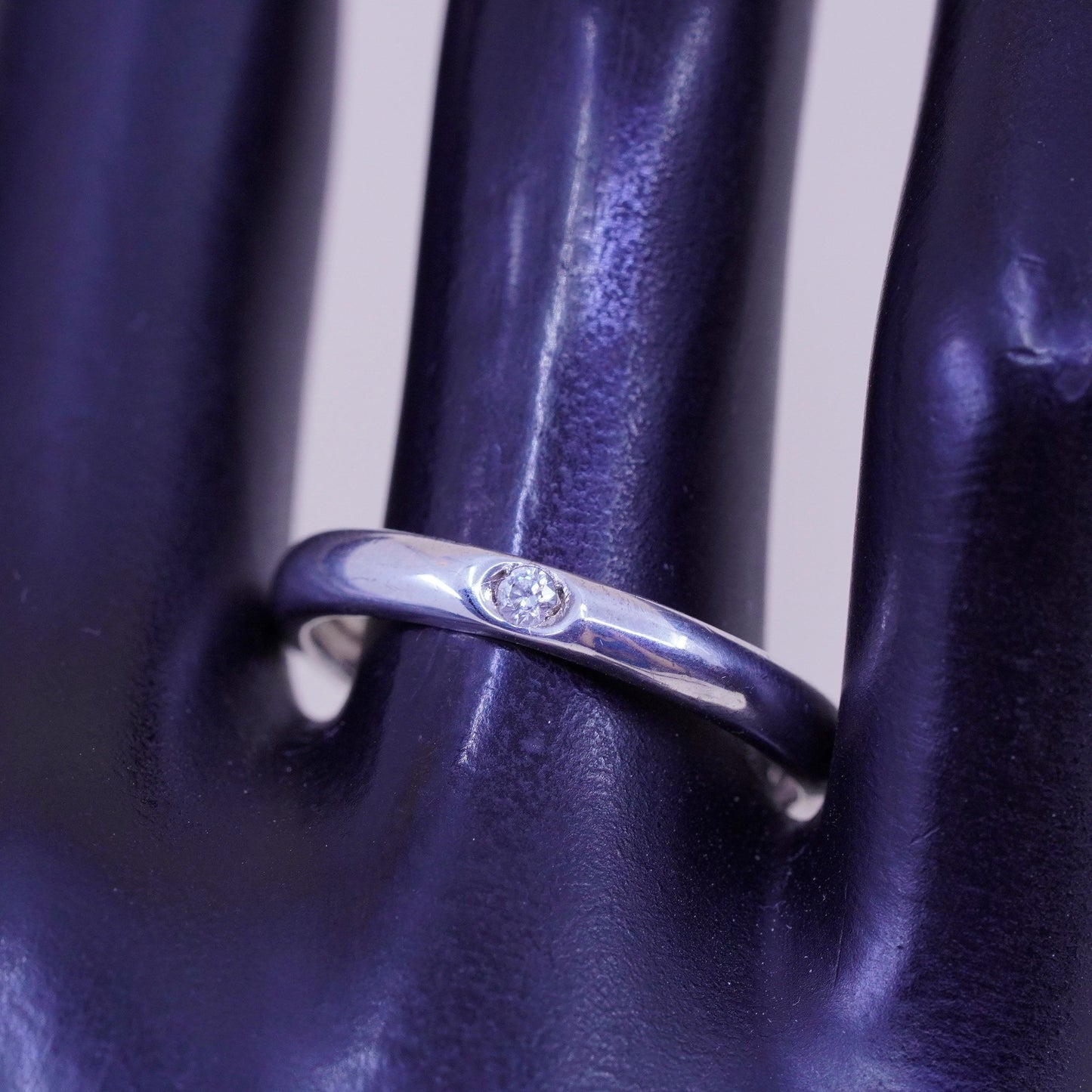 Size 9, Vintage Italy sterling 925 silver ring, engagement wedding band with cz
