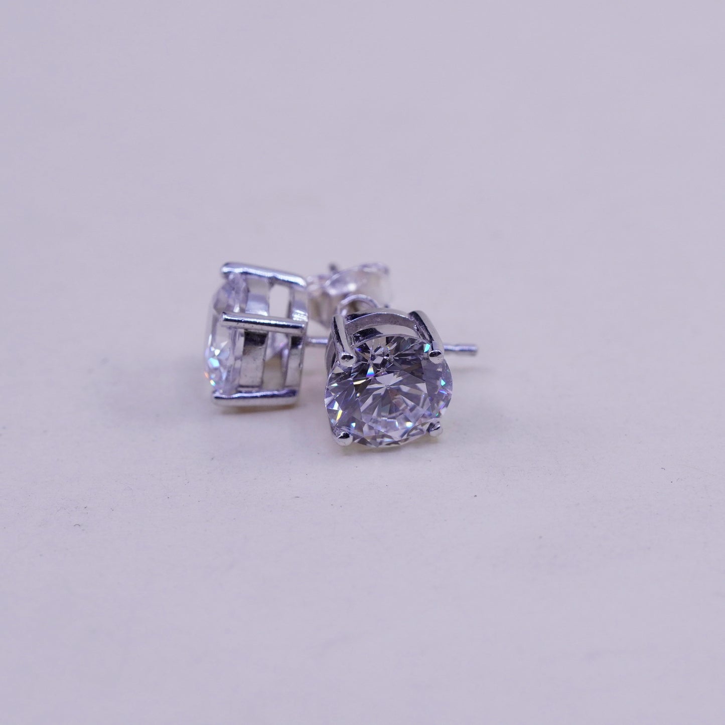 8mm, Vintage sterling 925 silver genuine cz studs, filigree earrings