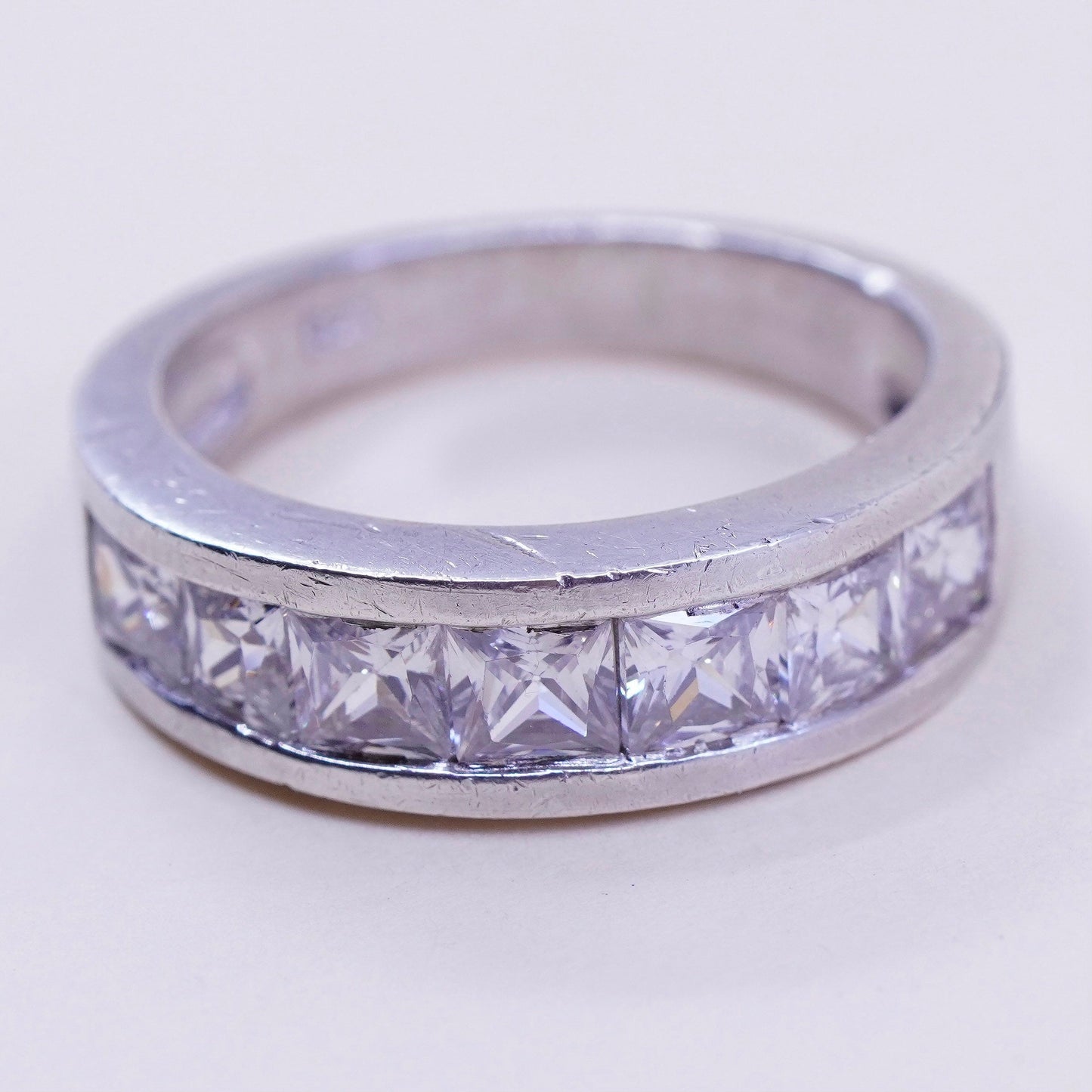 Size 9.25, Vintage sterling 925 silver ring, engagement band with cz