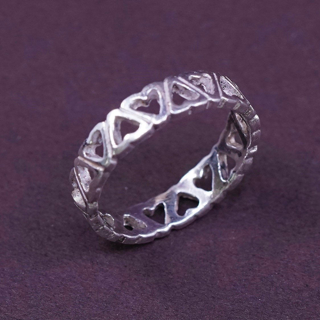 sz 5, vtg Sterling silver Handmade heart ring, 925 band