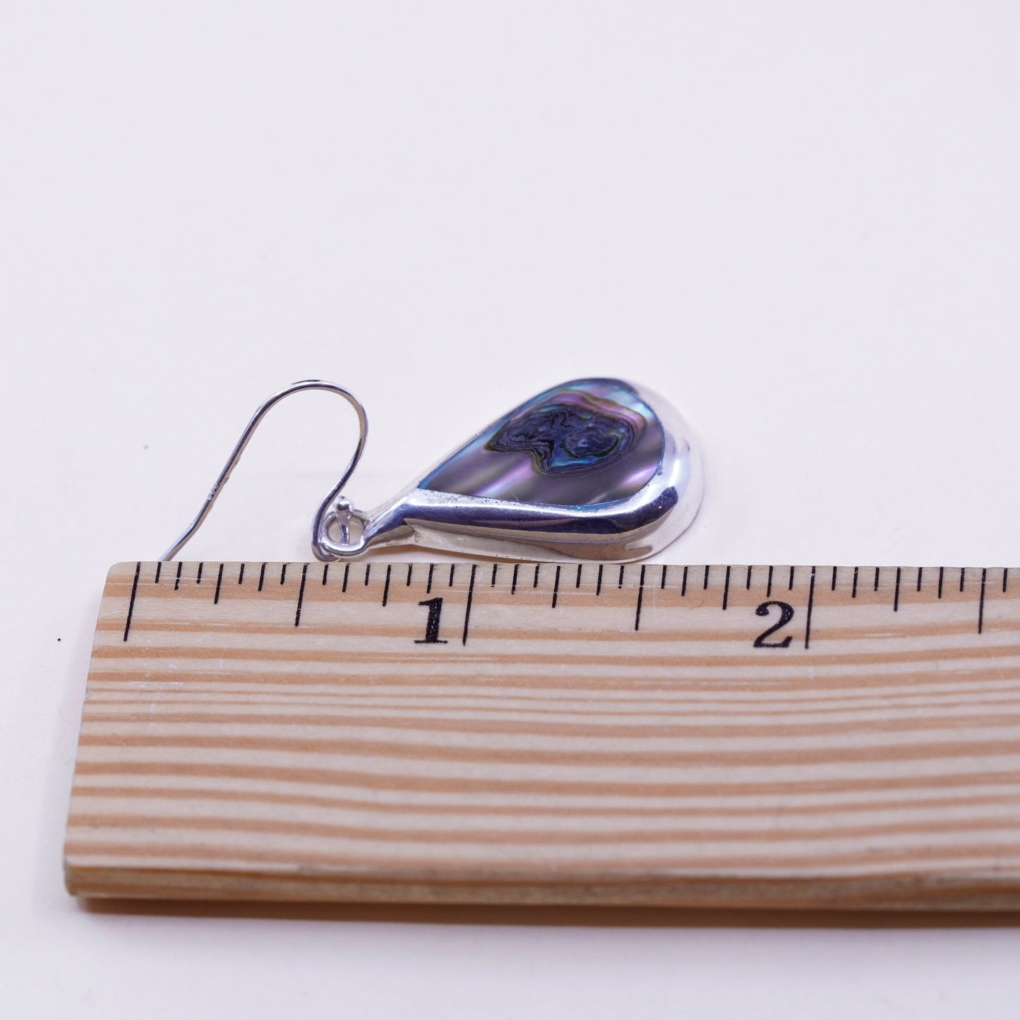 Vintage Mexico sterling 925 silver handmade teardrop earrings with abalone