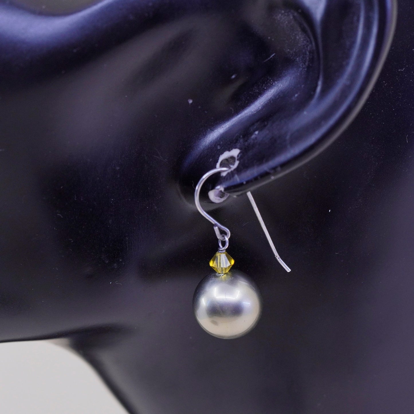 Vintage Sterling 925 silver handmade earrings with gray pearl beads