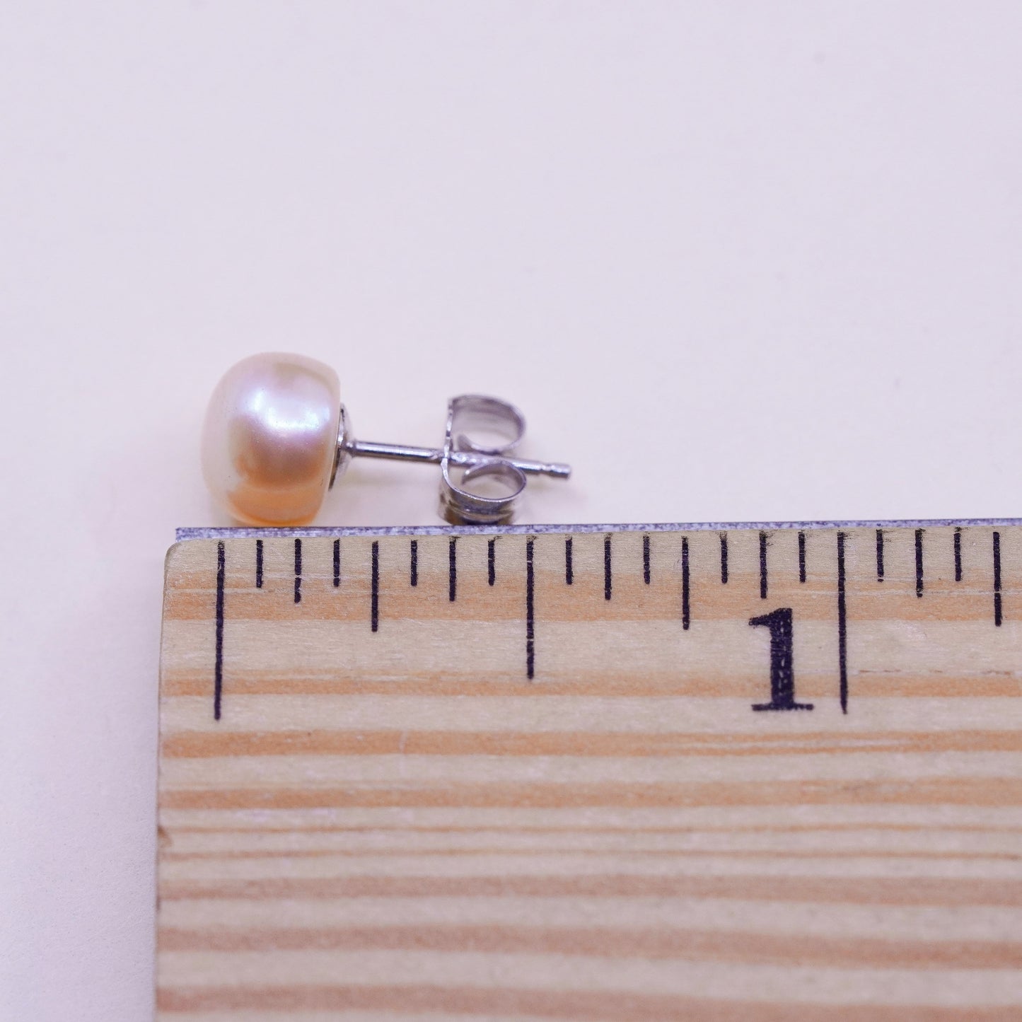 Vintage sterling silver earrings, 925 studs with orange pearl