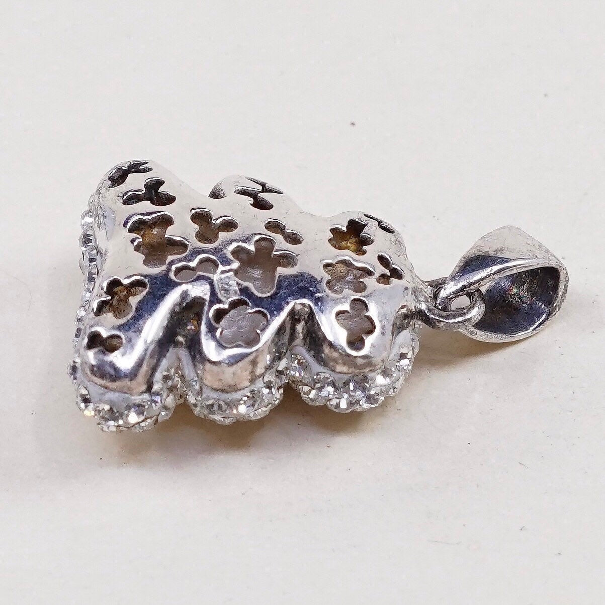 VTG Sterling silver handmade pendant, 925 w/ cluster Swarovski pendant