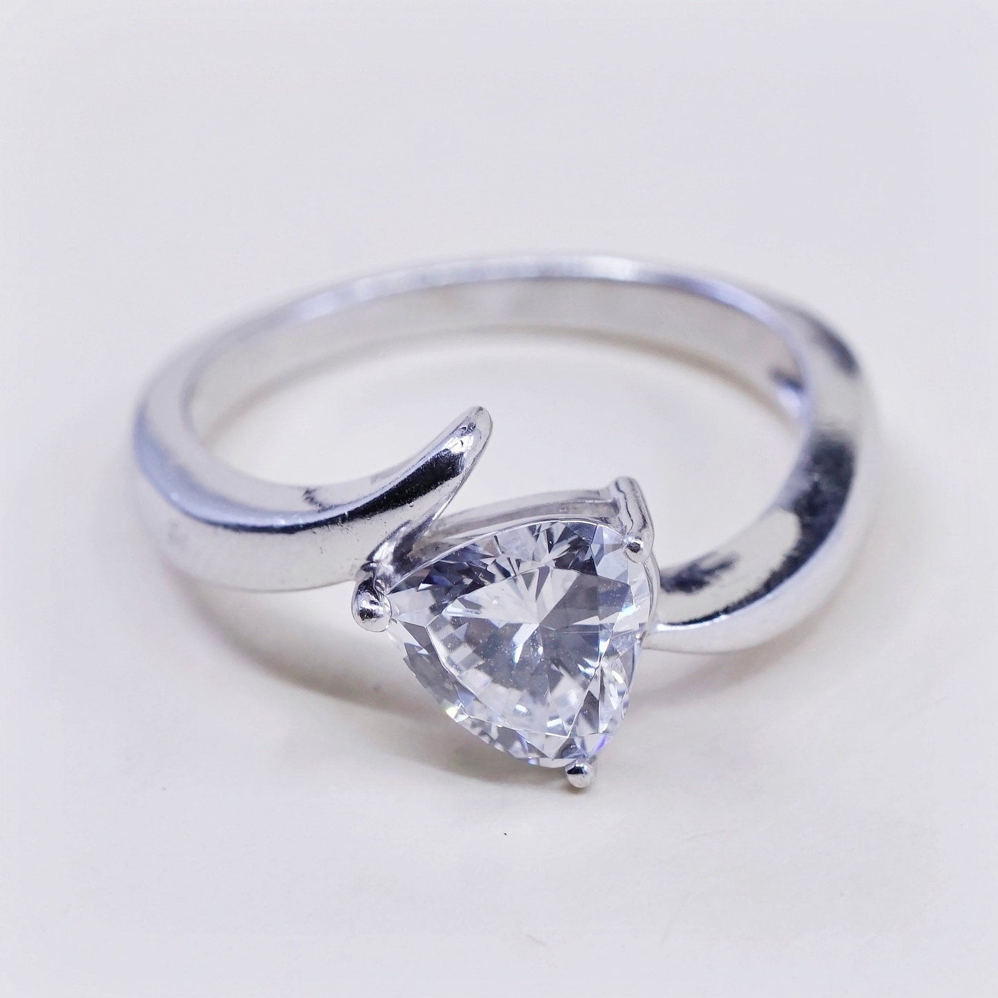 Size 6, vtg sterling silver handmade ring, stamped 925, engagement ring w/ cz