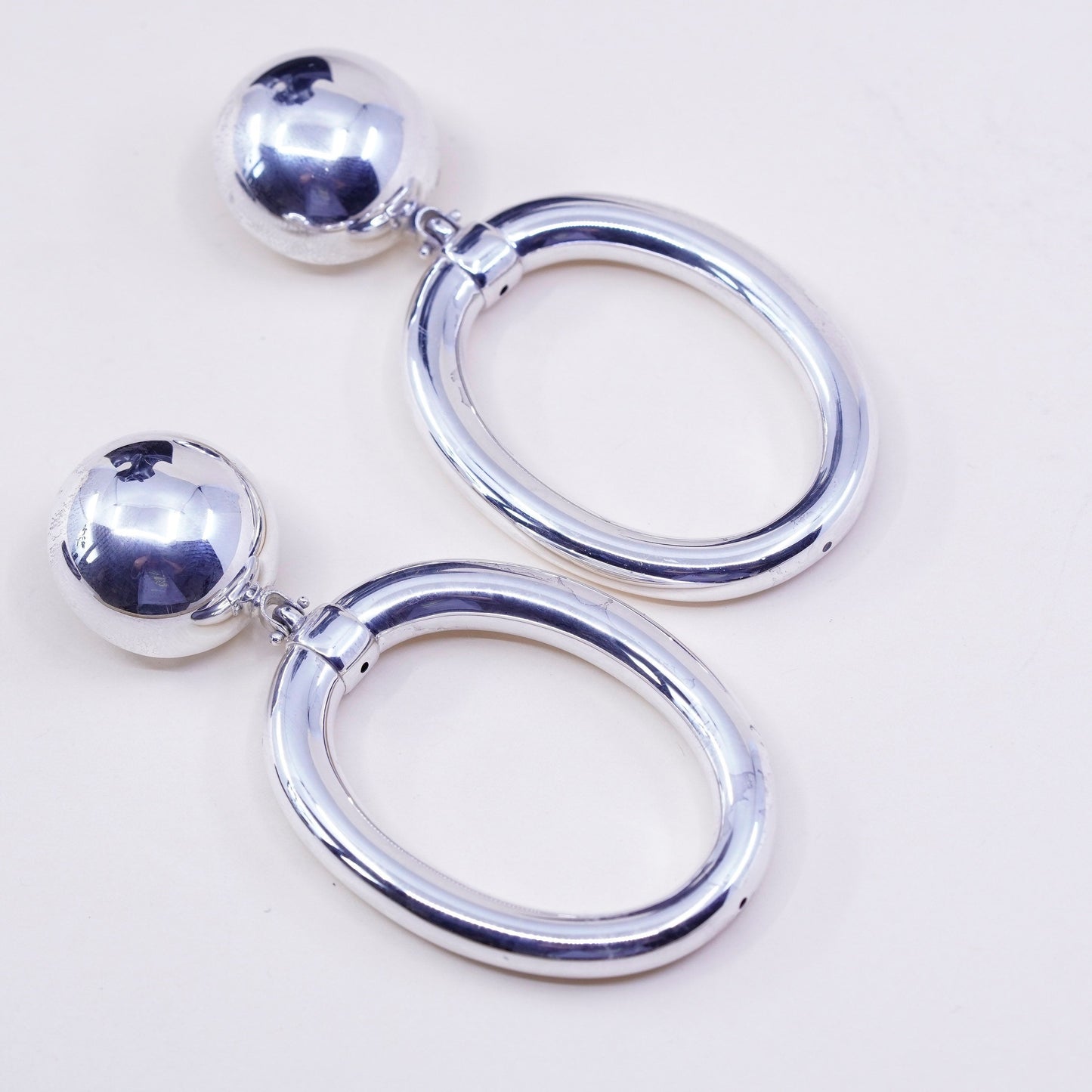 Vintage PV Italy Sterling Silver Handmade Earrings, Modern 925 oval Dangles