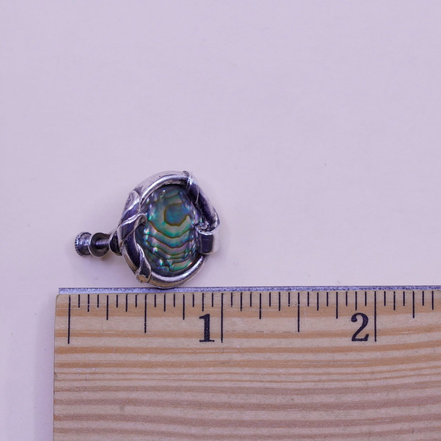 Vintage sterling 925 silver handmade screw back earrings with abalone