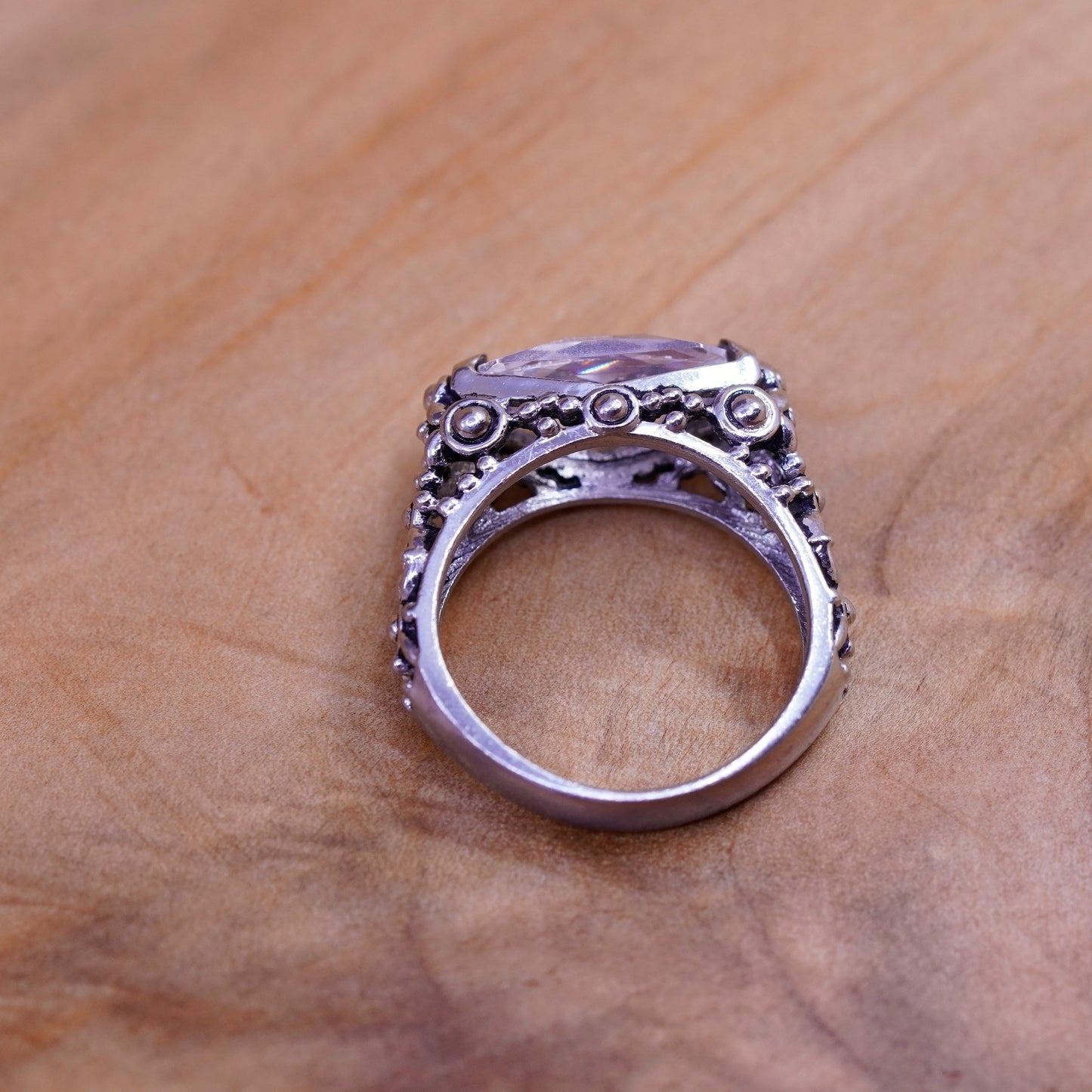 Size 7, vintage Sterling silver handmade ring, 925 filigree band with cz