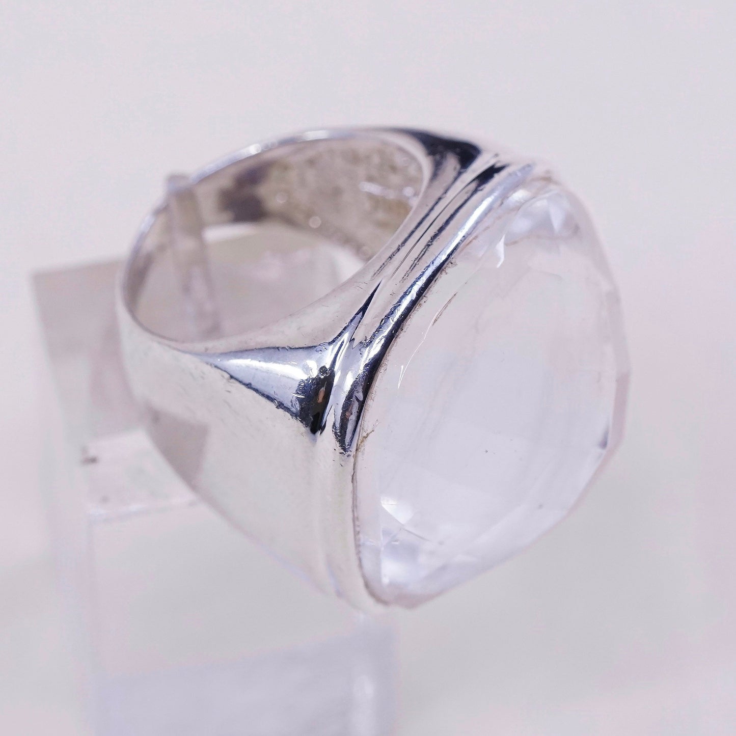 sz 7, vtg sterling 925 silver handmade statement ring w/ pink glass stone