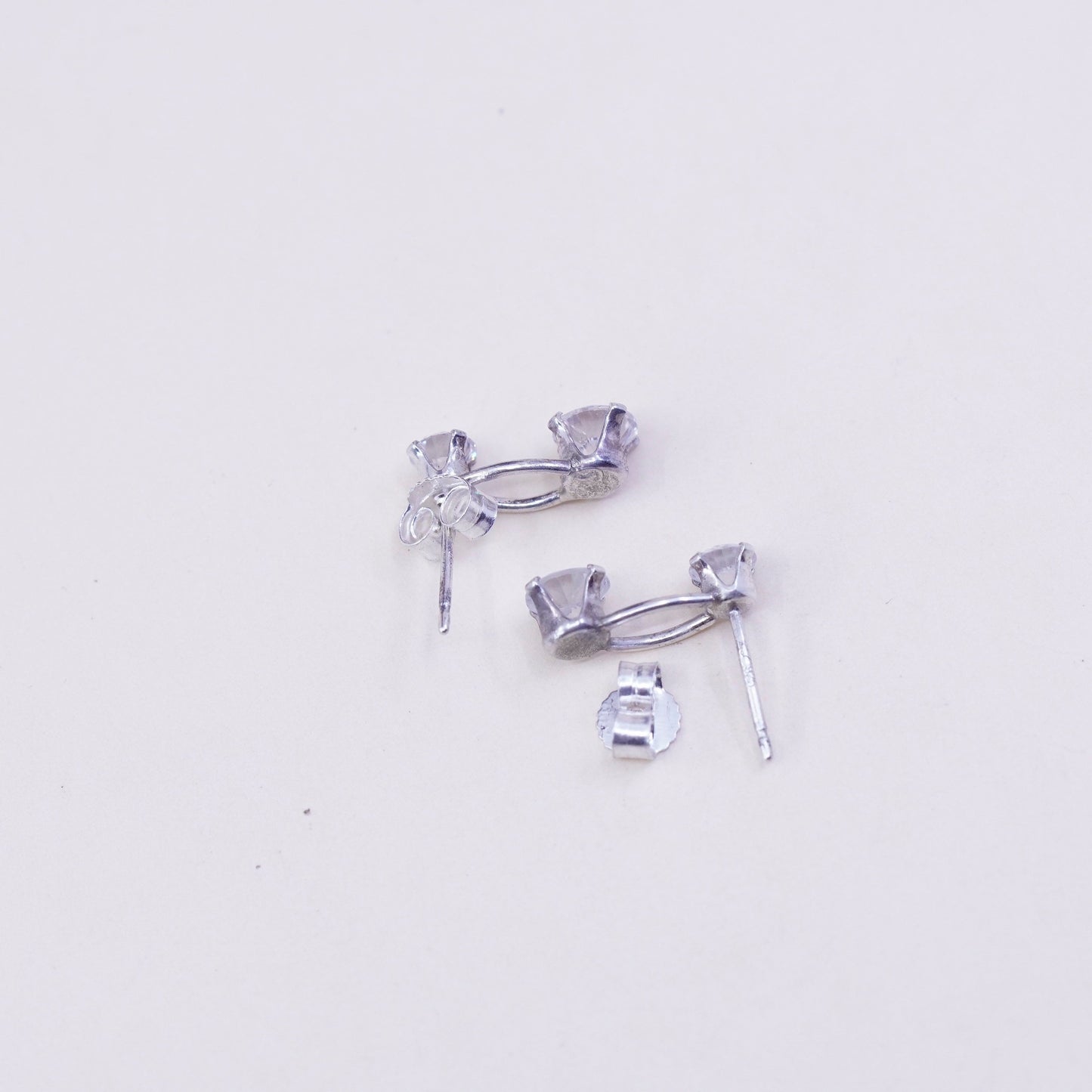 Vintage sterling 925 silver clear crystal studs, fashion minimalist earrings, stamped 925