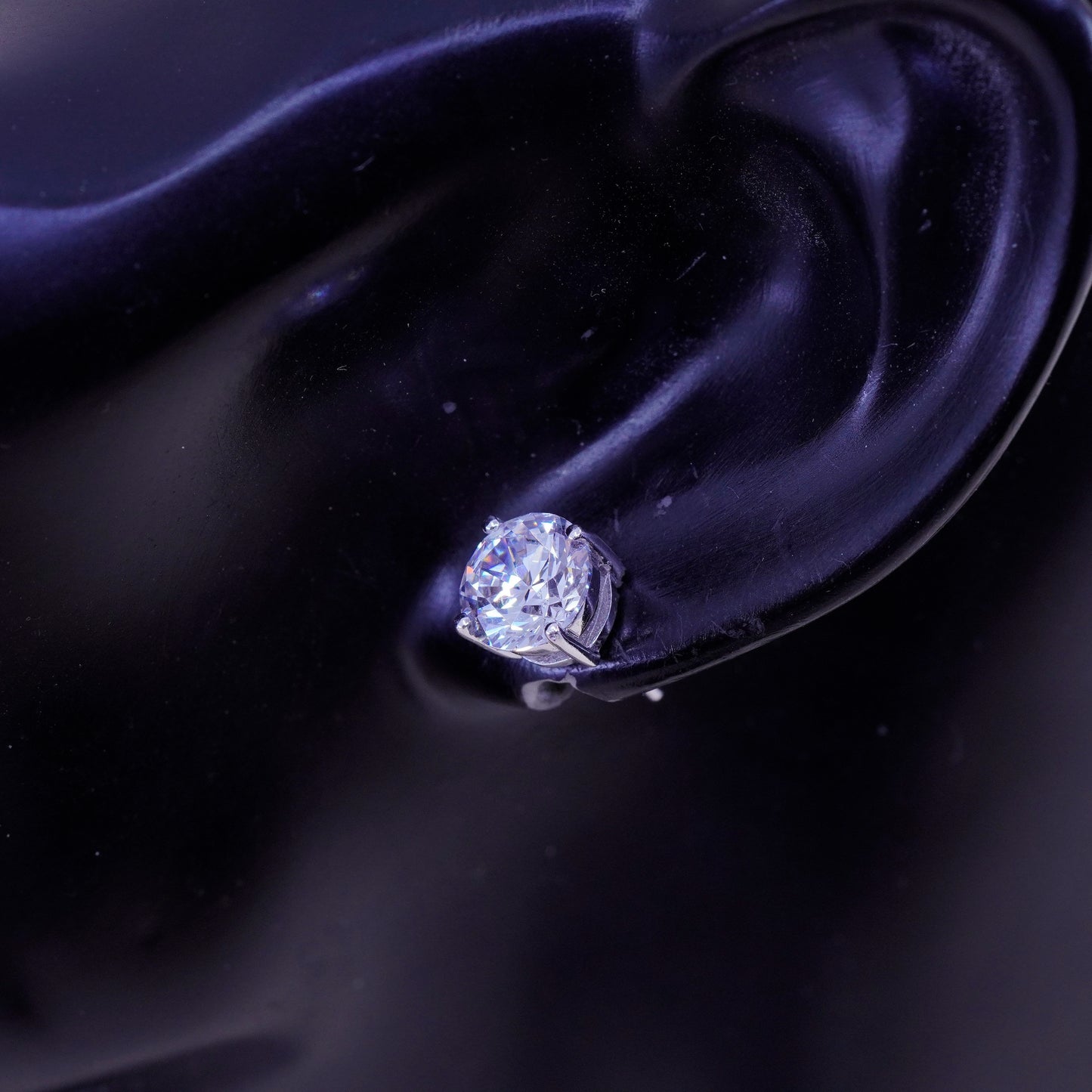 8mm, Vintage sterling 925 silver genuine cz studs, filigree earrings