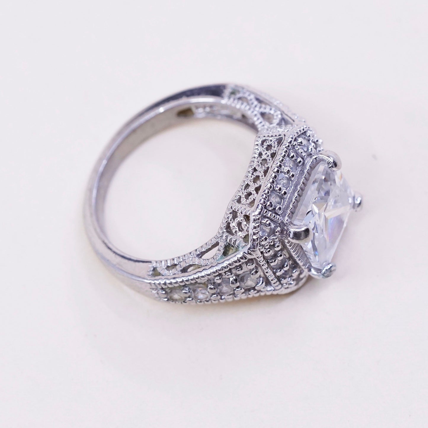 sz 5.5, vtg jewelry, sterling 925 silver cluster crystal engagement ring