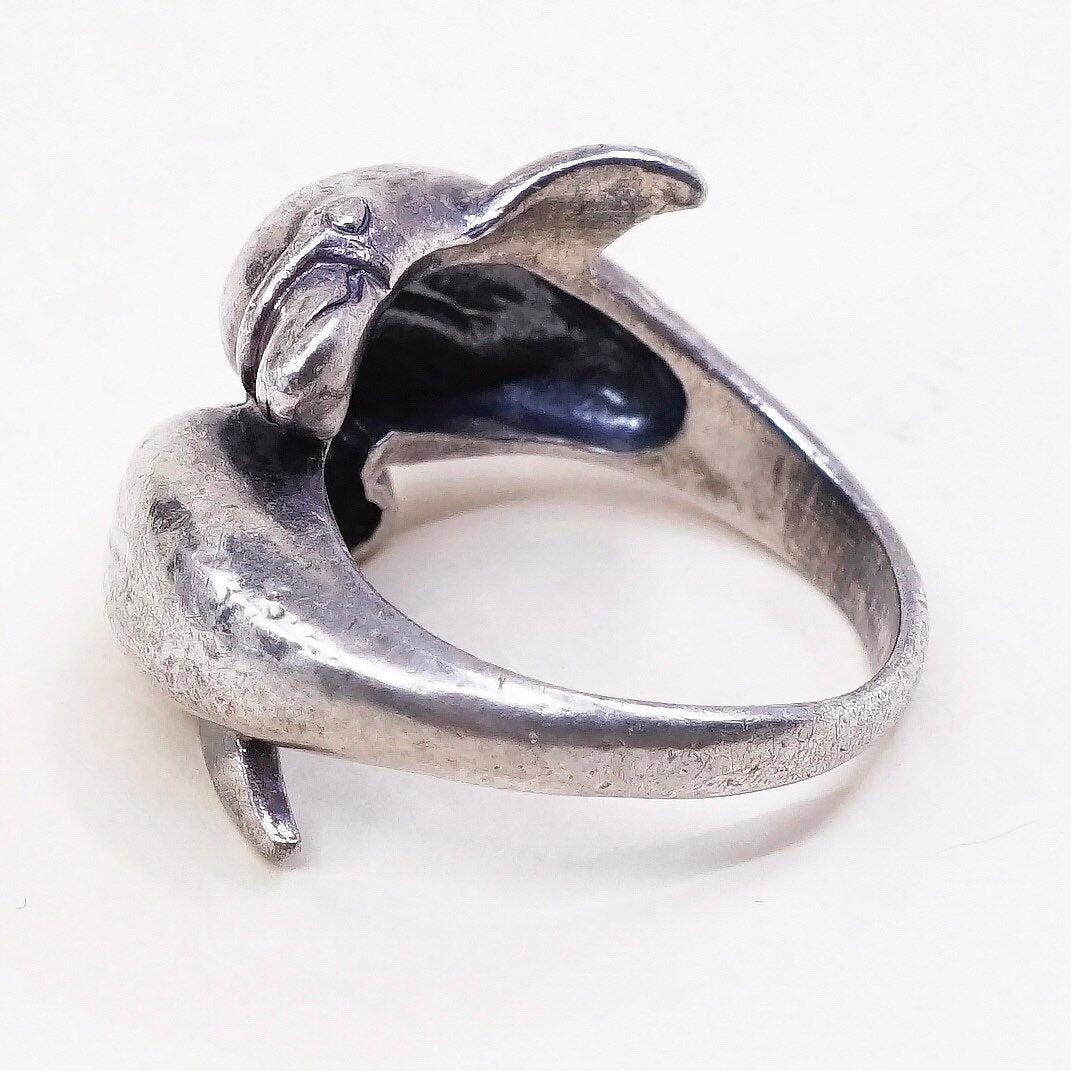 Size 5.5, vtg sterling silver handmade ring, 925 silver handmade dolphin ring