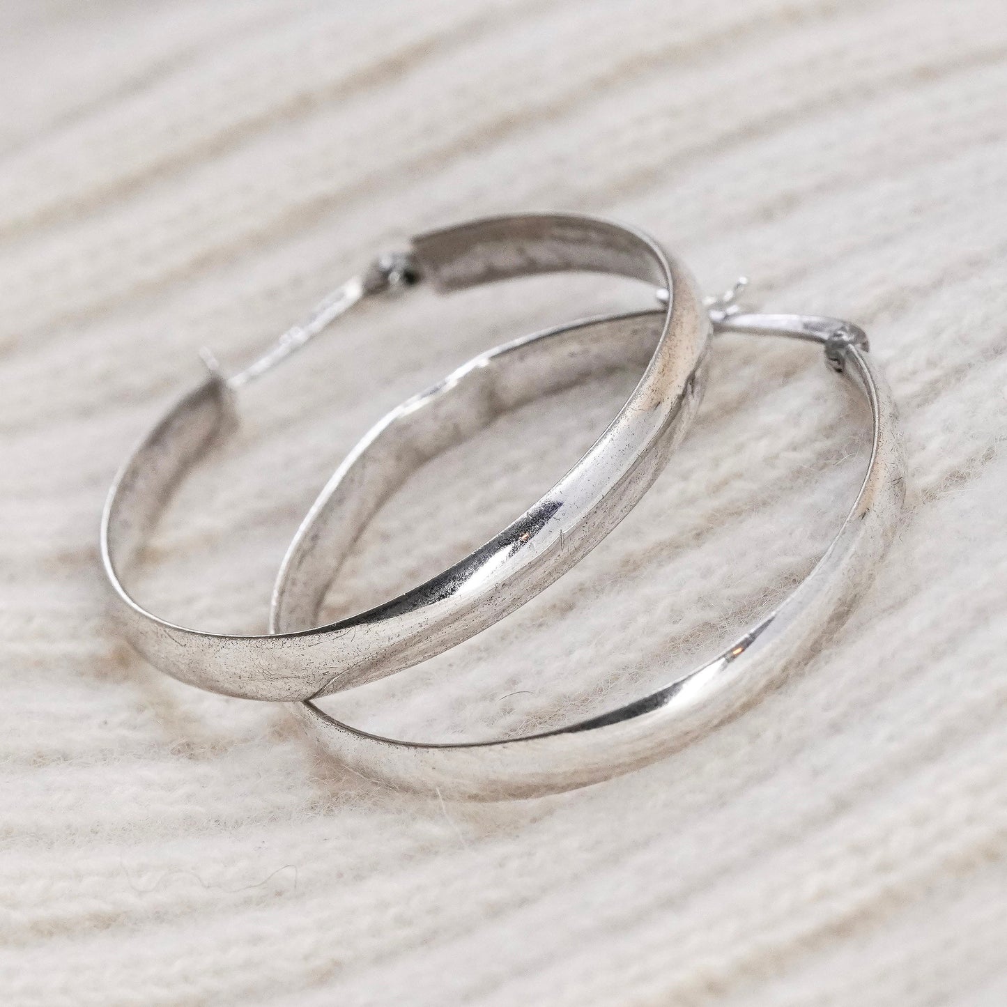 1.75” Vintage sterling 925 silver loop earrings, minimalist primitive hoops