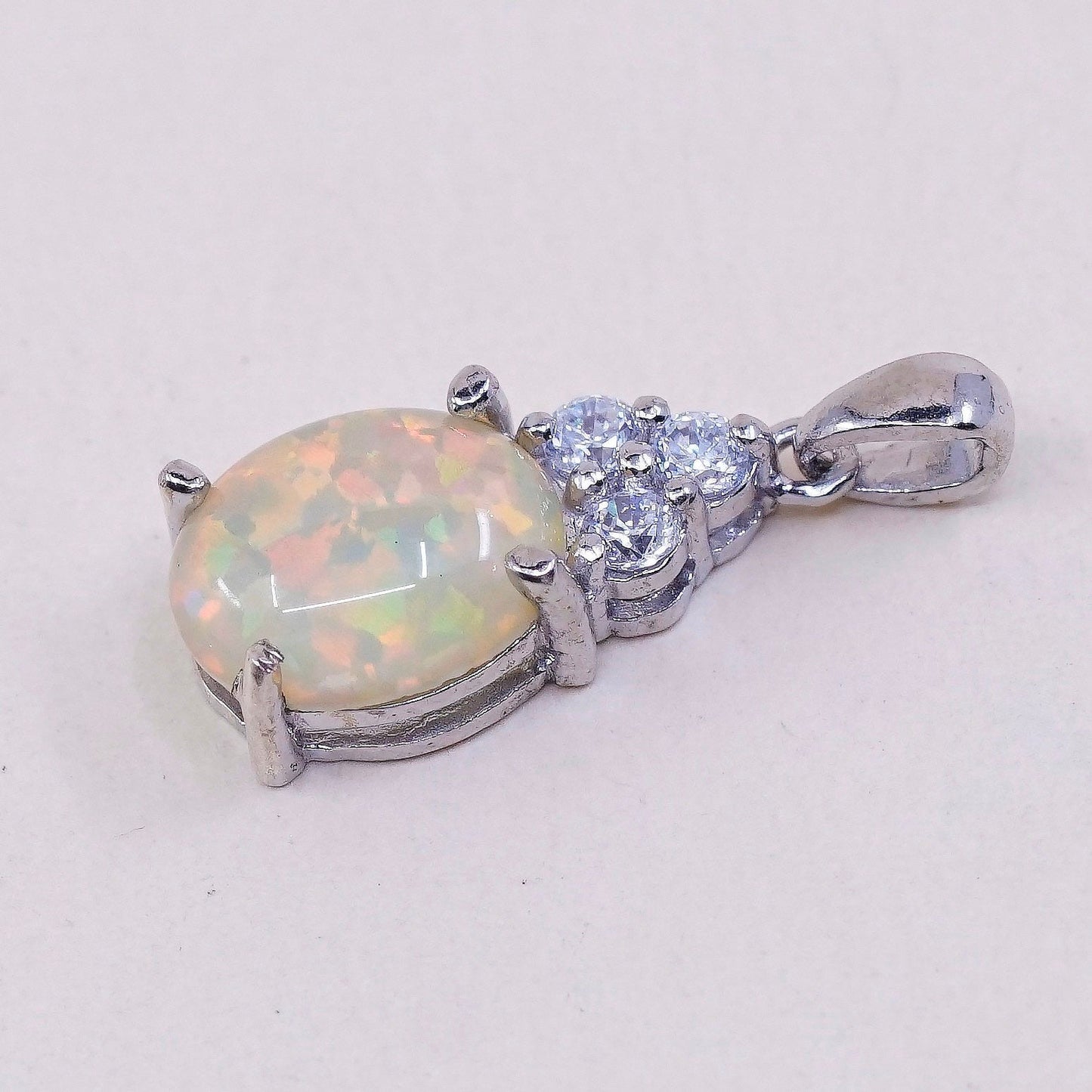 VTG Sterling silver handmade pendant, solid 925 silver with opal