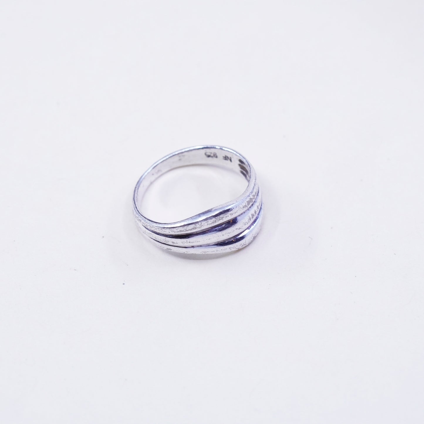 Size 7, vintage sterling silver handmade ribbed ring, 925 modern statement band