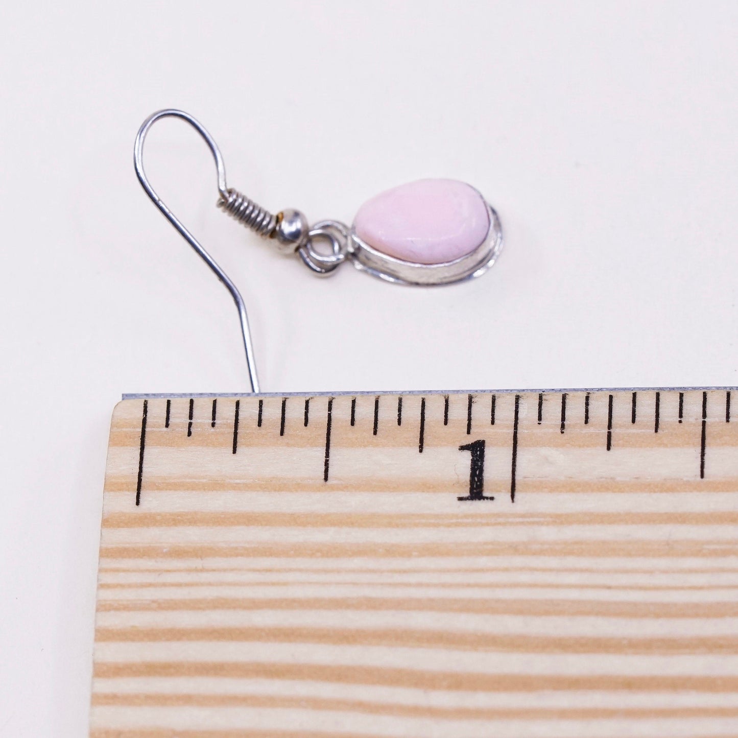 vtg sterling 925 silver heart drop earrings, 925 teardrop w/ pink mop