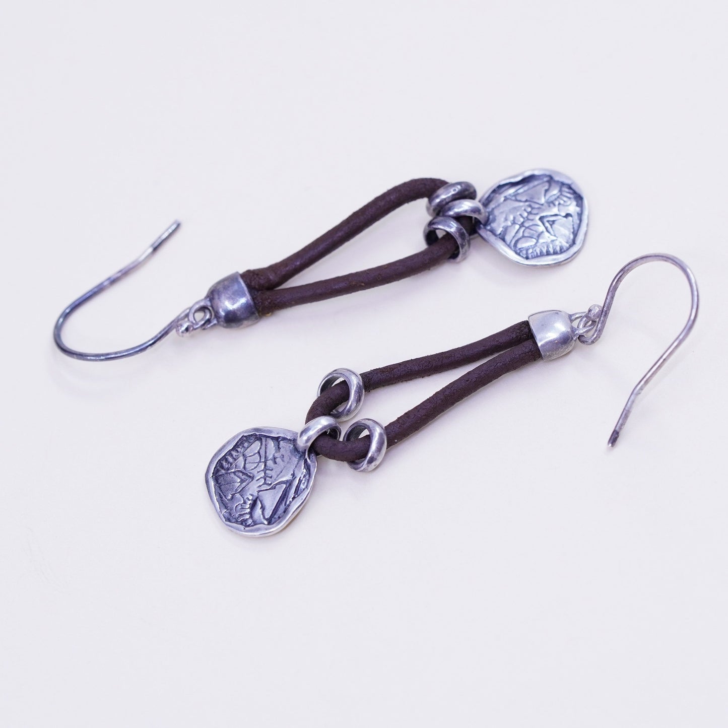 SILPADA Sterling Silver 925 and Brown Leather Drop “Prairie Girl Earrings W2179