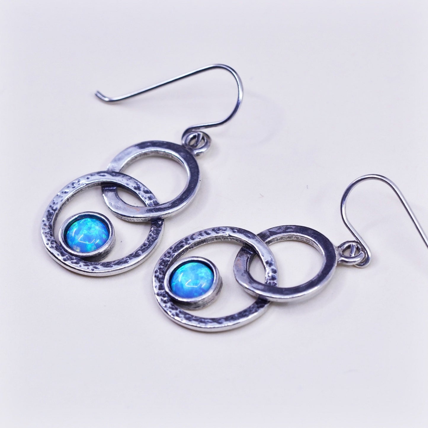 Shablool Didae Sterling silver handmade earrings, 925 circle opal dangles