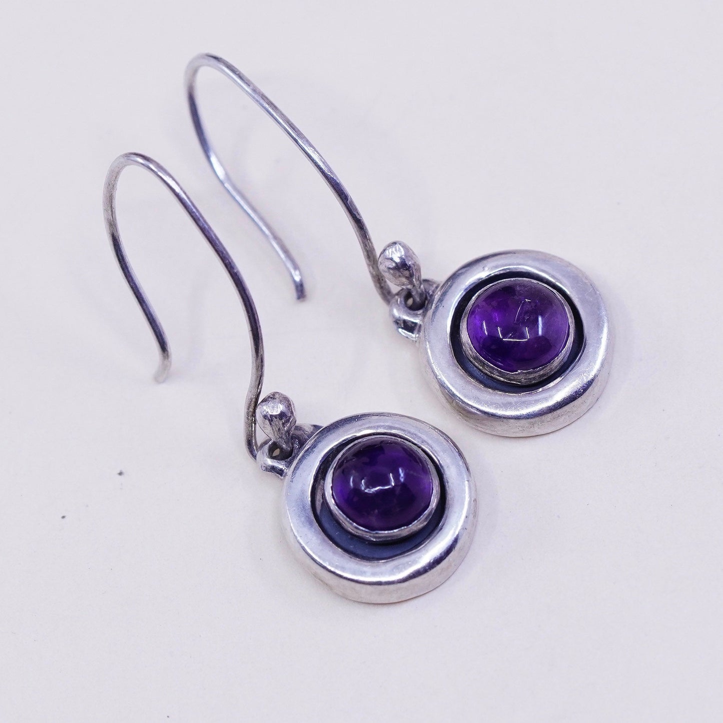 Vintage sterling silver handmade earrings, 925 drops with amethyst, stamped 925