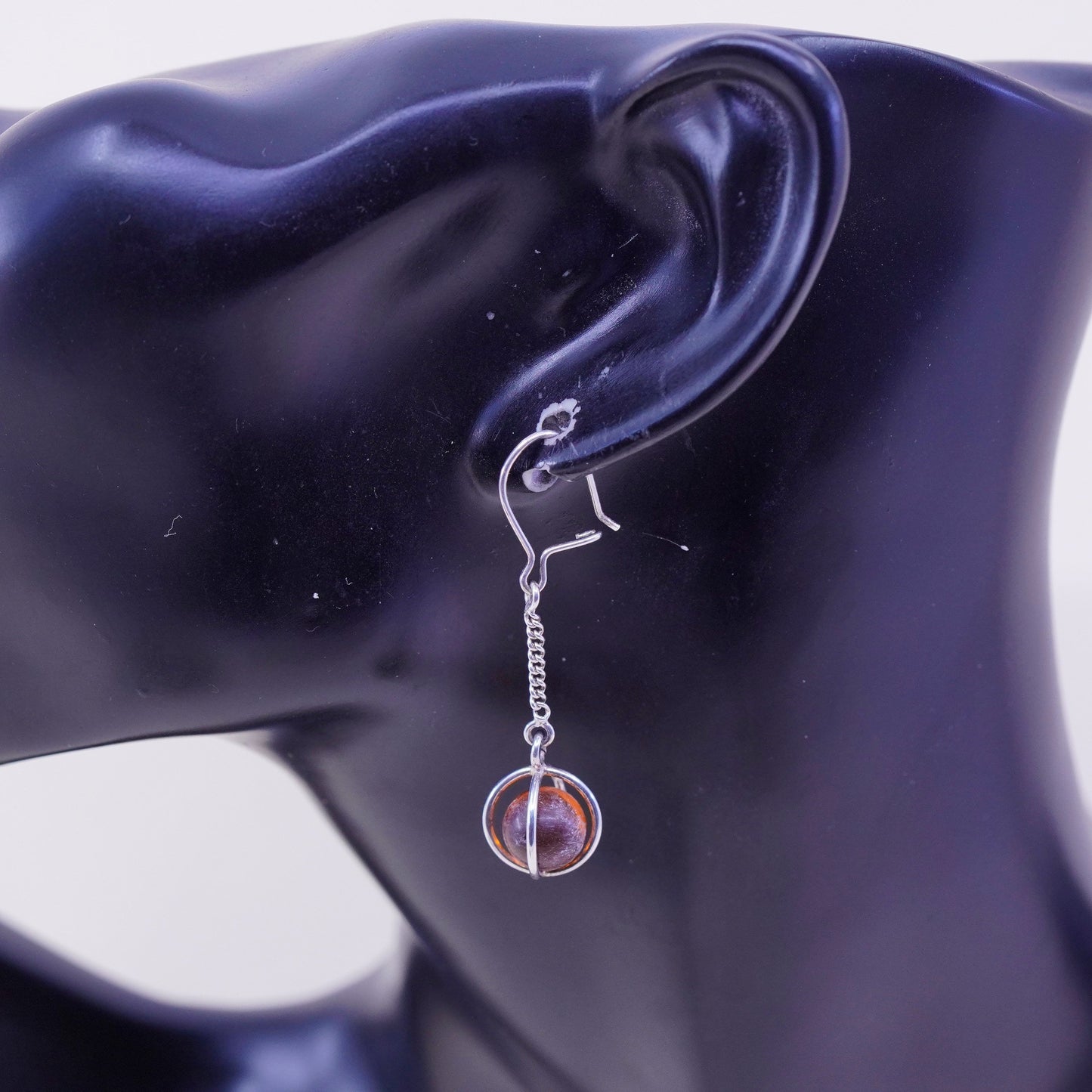Vintage Sterling 925 silver handmade earrings with amber bead
