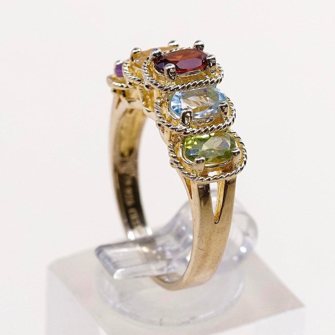 sz 8.25, Vermeil gold sterling 925 silver citrine ruby sapphire amethyst ring