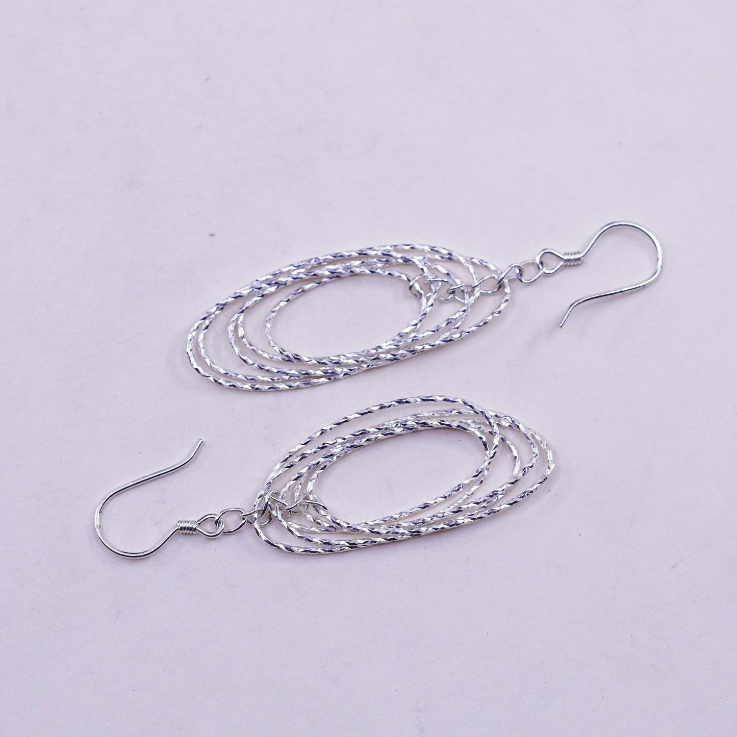 Vintage sterling silver handmade earrings, 925 textured oval dangle
