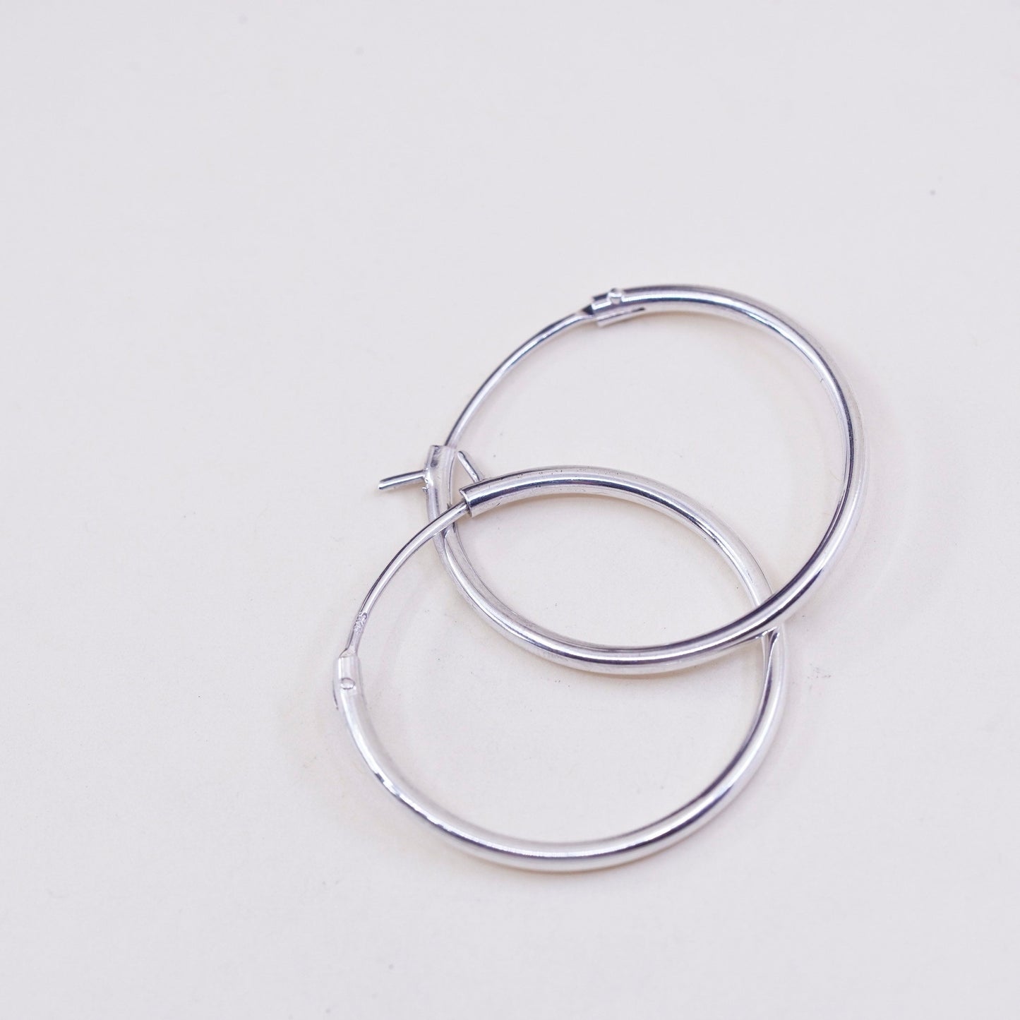 1.25”, Vintage sterling silver loop earrings, minimalist primitive hoops