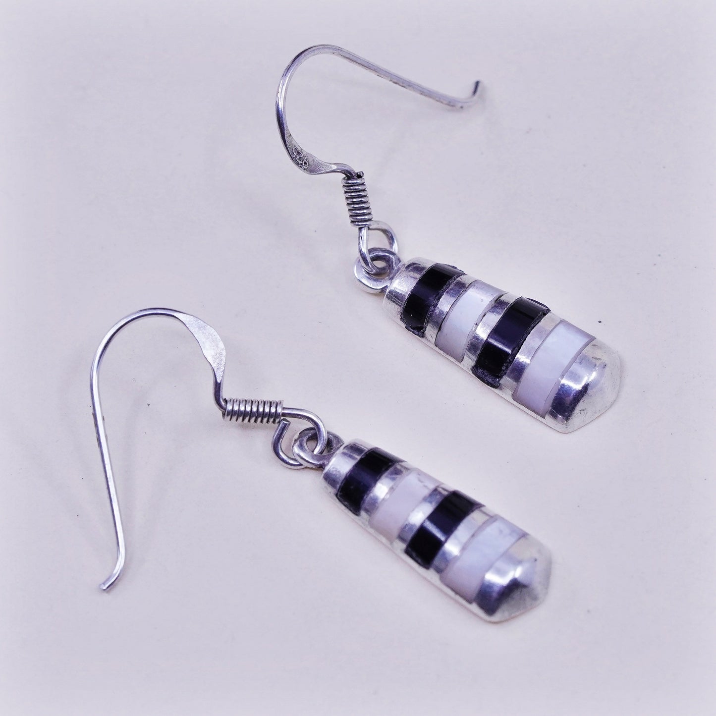 Vintage Sterling 925 silver earrings with obsidian mother of pearl