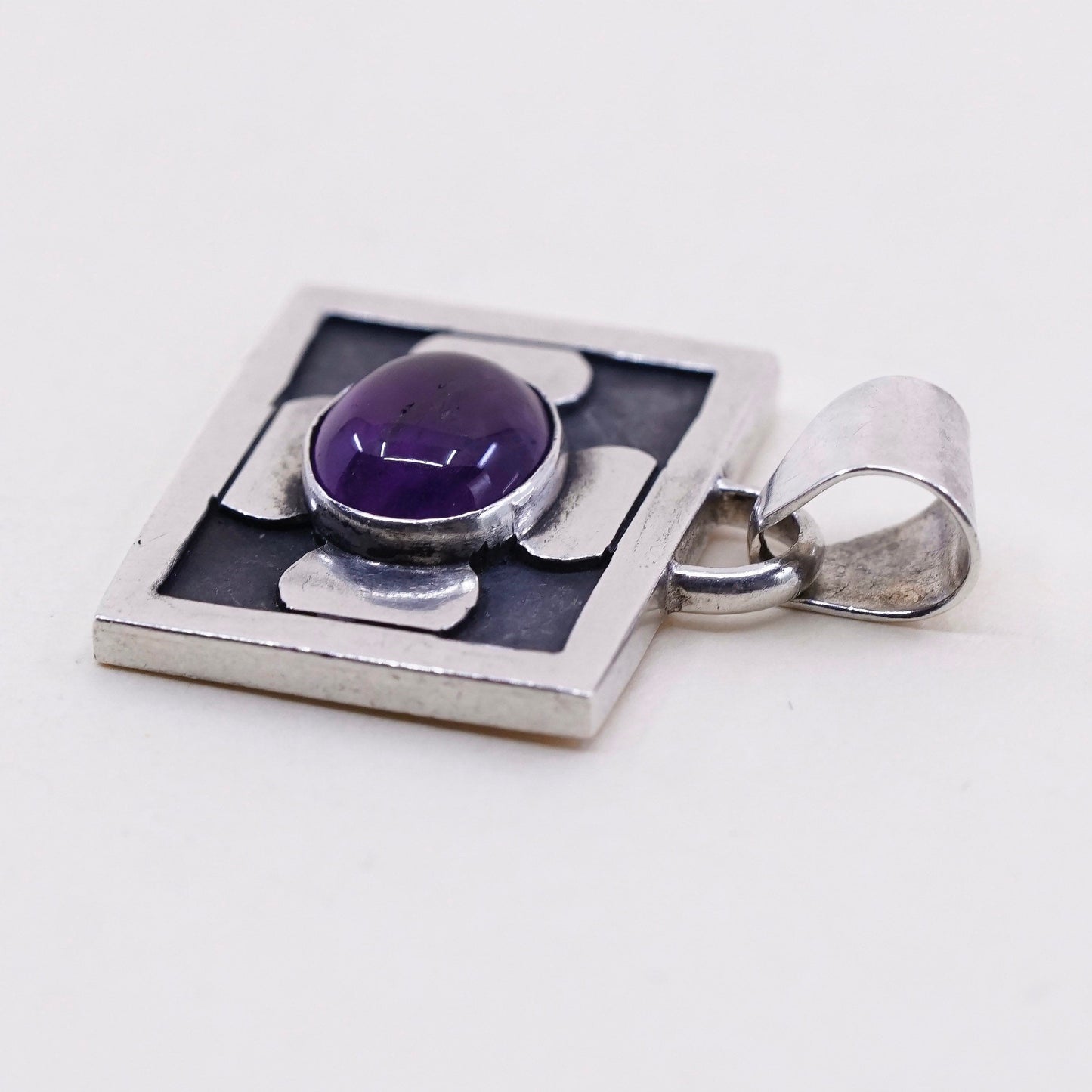 vintage sterling 925 silver handmade pendant with amethyst, shiny