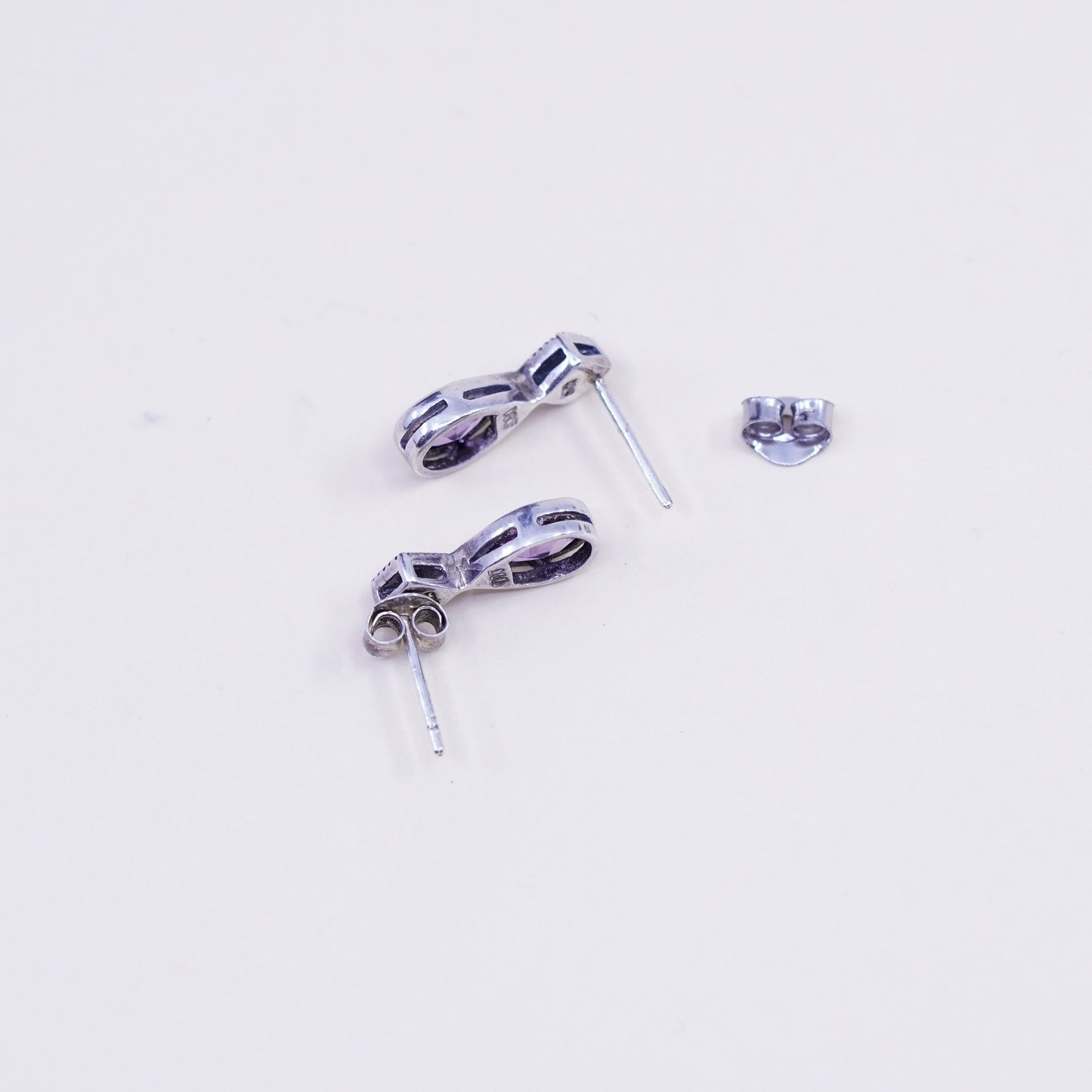 DBJ modern sterling silver handmade earrings, 925 teardrop amethyst marcasite