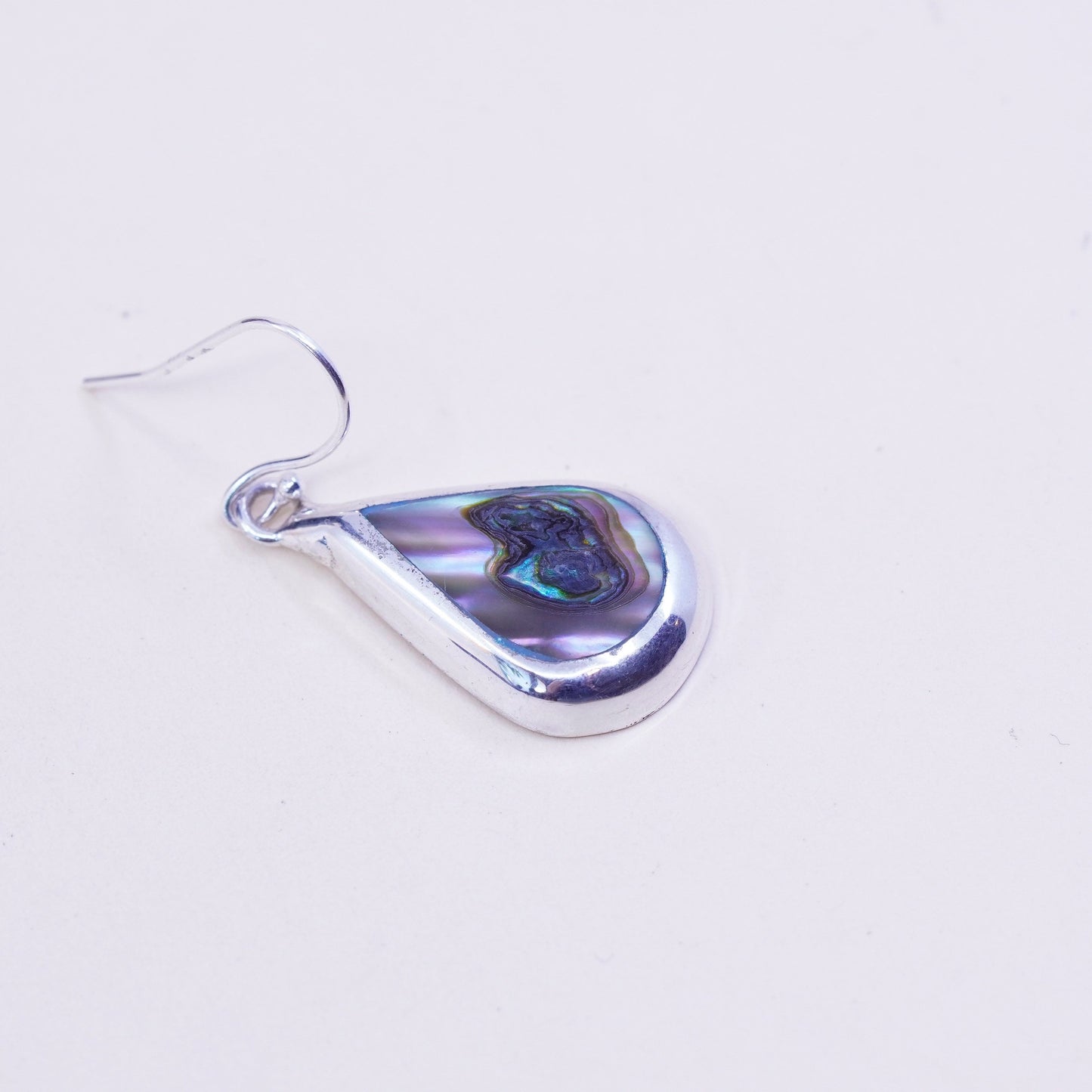 Vintage Mexico sterling 925 silver handmade teardrop earrings with abalone