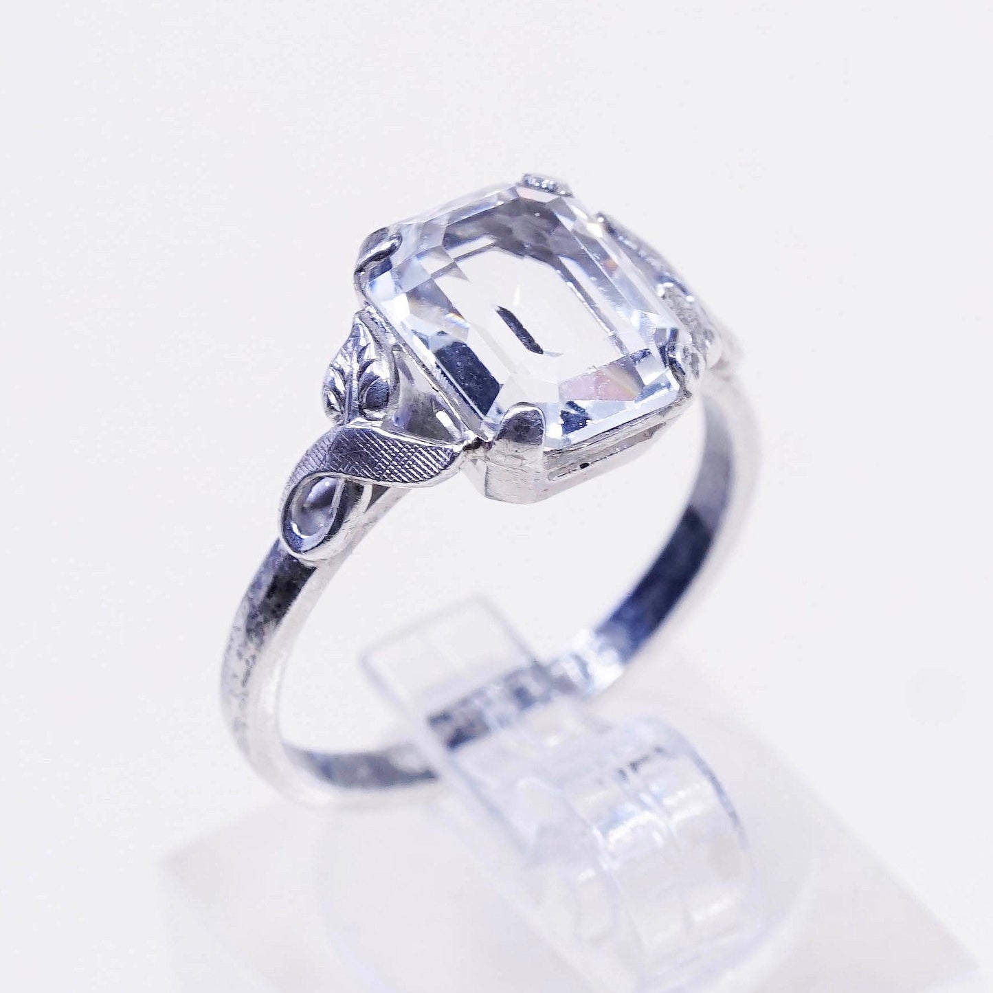 Size 7, Vintage handmade sterling 925 silver with clear crystal ring