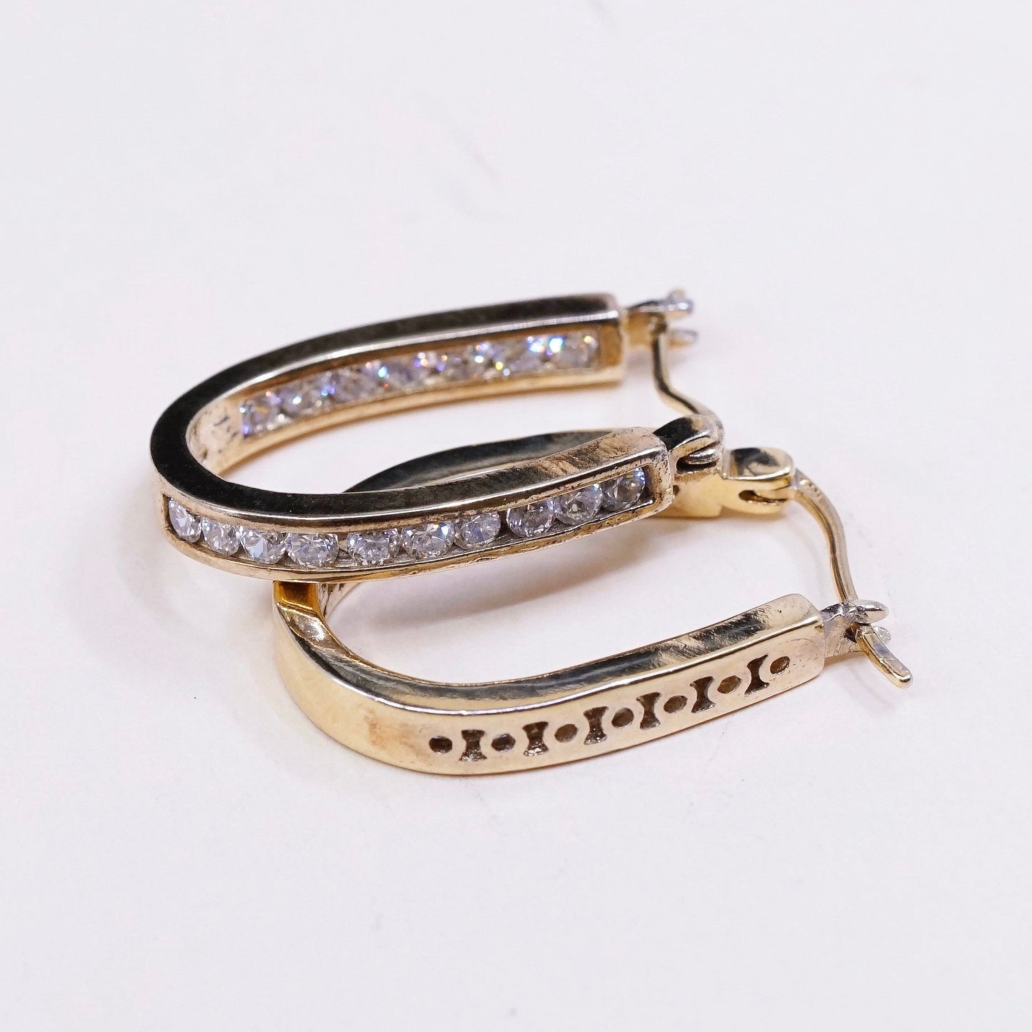 1”, Vintage vermeil gold sterling silver earrings, 925 hoops, huggie, with Cz