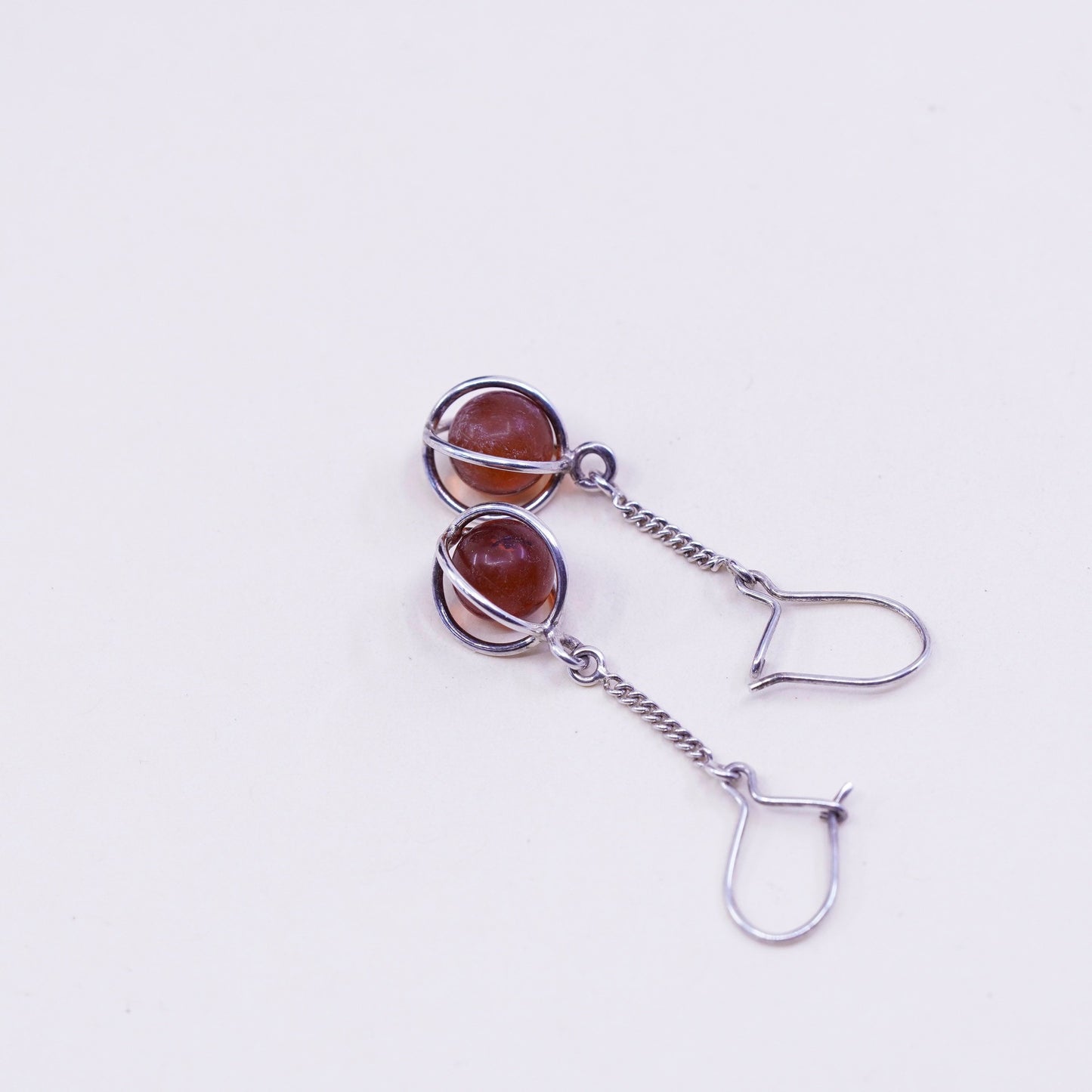 Vintage Sterling 925 silver handmade earrings with amber bead