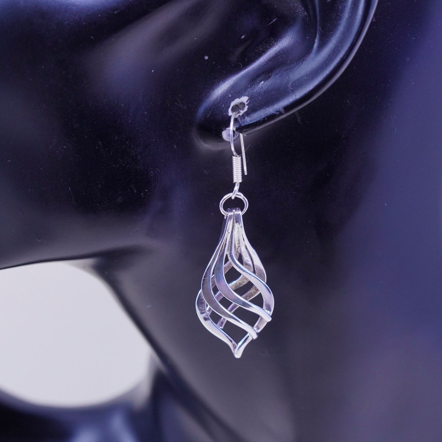 Vintage Sterling silver handmade earrings, 925 twisted teardrop dangles