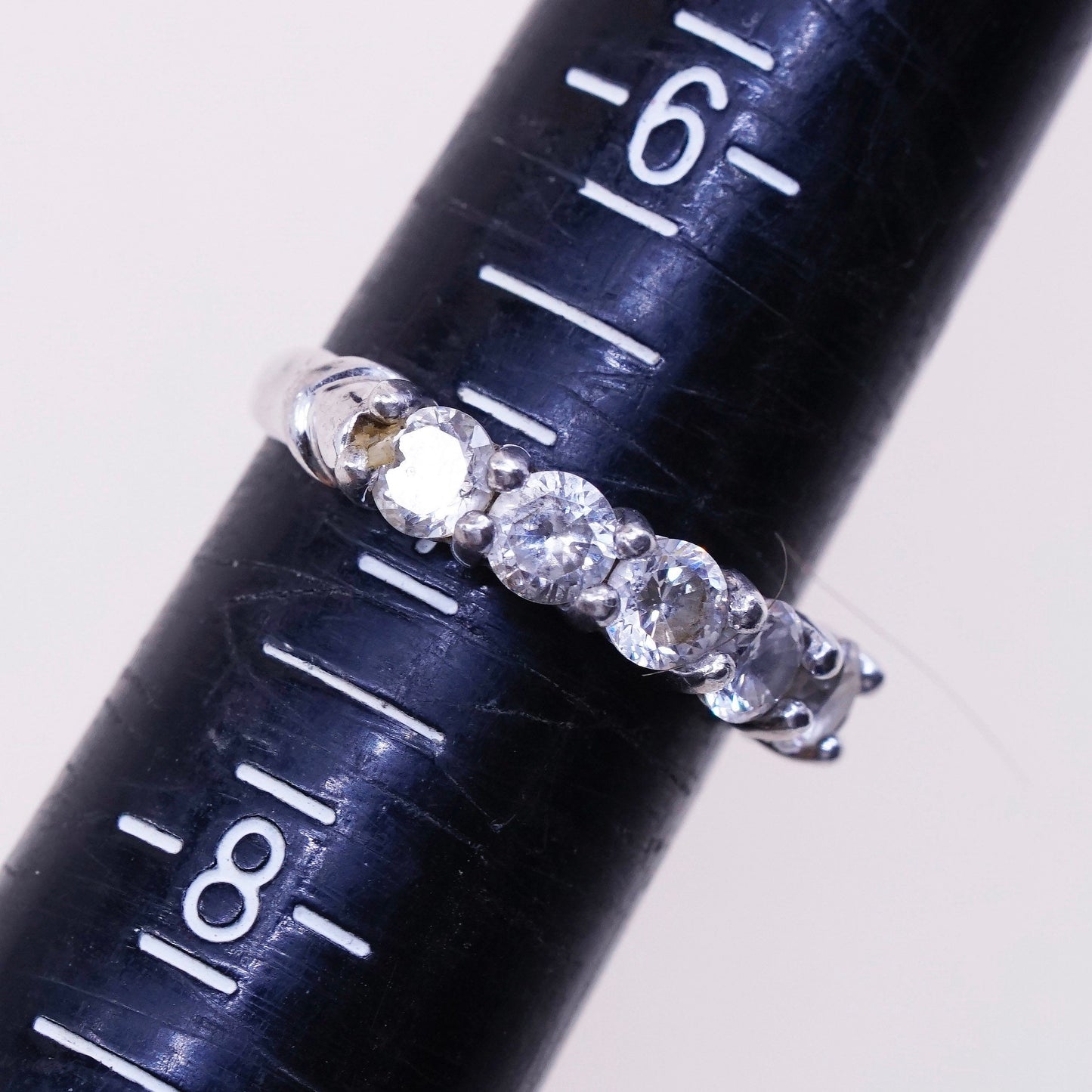Size 7, Vintage sterling 925 silver handmade ring, engagement band with cz