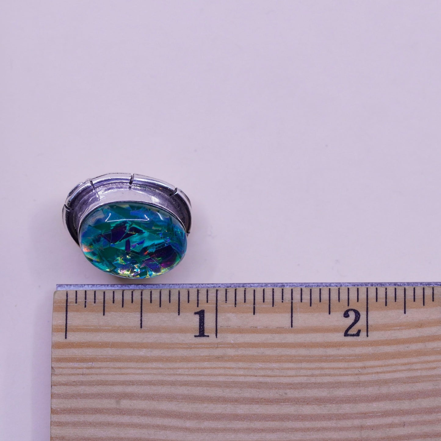 Vintage Sterling silver handmade earrings, 925 oval clip on green foiled glass