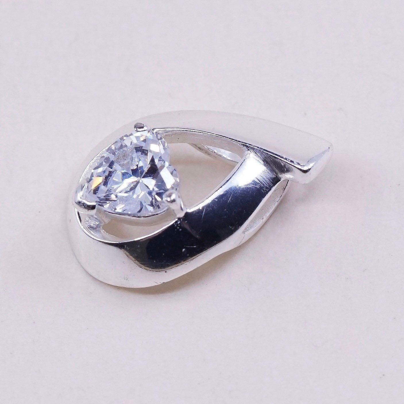 Sterling silver pendant, 925 w/ teardrop crystal “embrace dreams, follow heart”